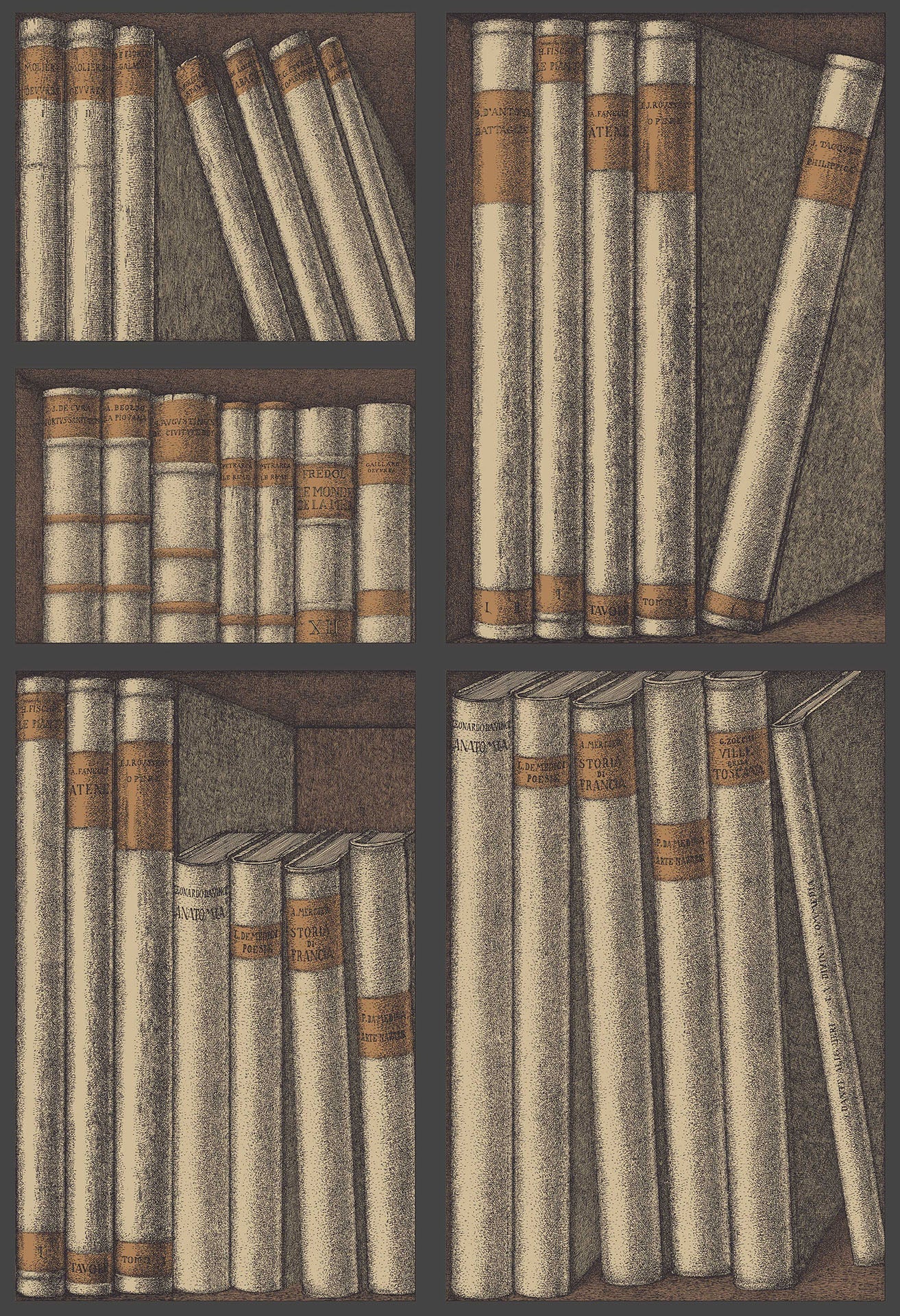 Cole & Son Fornasetti Ex Libris, Oat & Charcoal