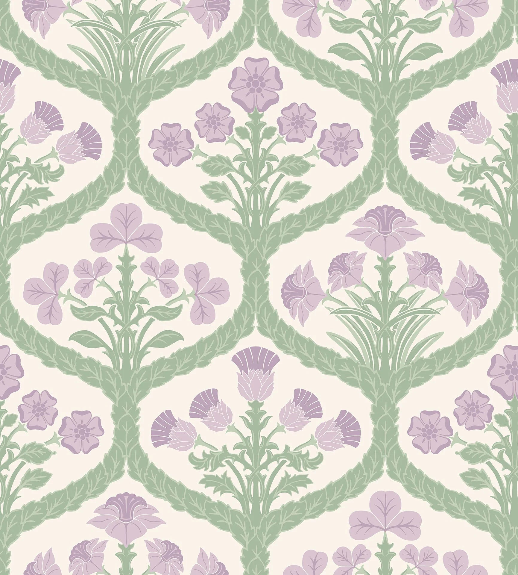 Cole & Son The Pearwood Collection. Floral Kingdom,  Lilac & Teal on Denim (kopie)