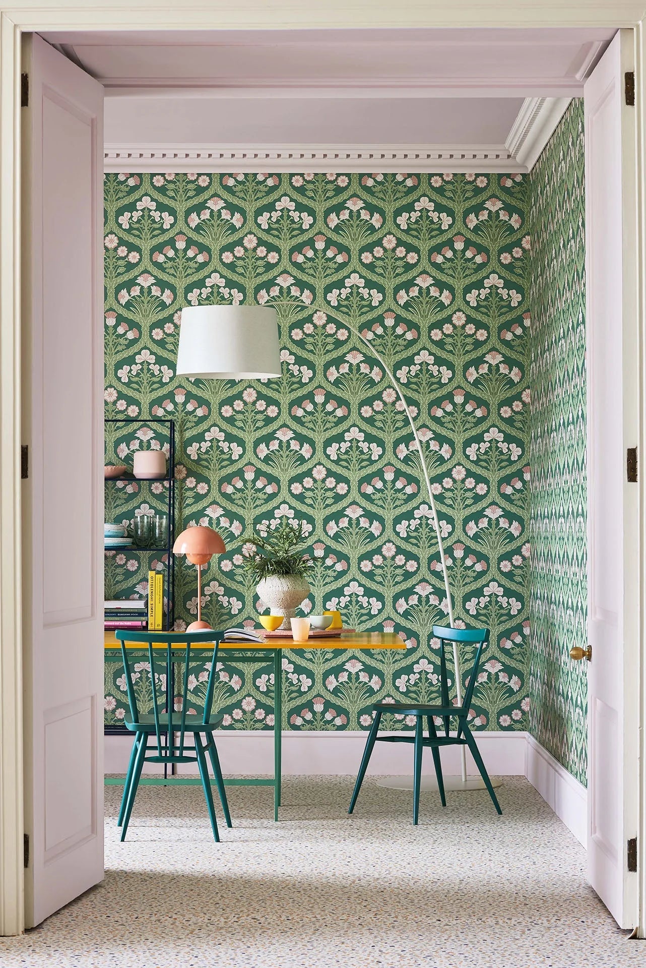Cole & Son The Pearwood Collection. Floral Kingdom,  Ballet Slipper & Leaf Green on Forest