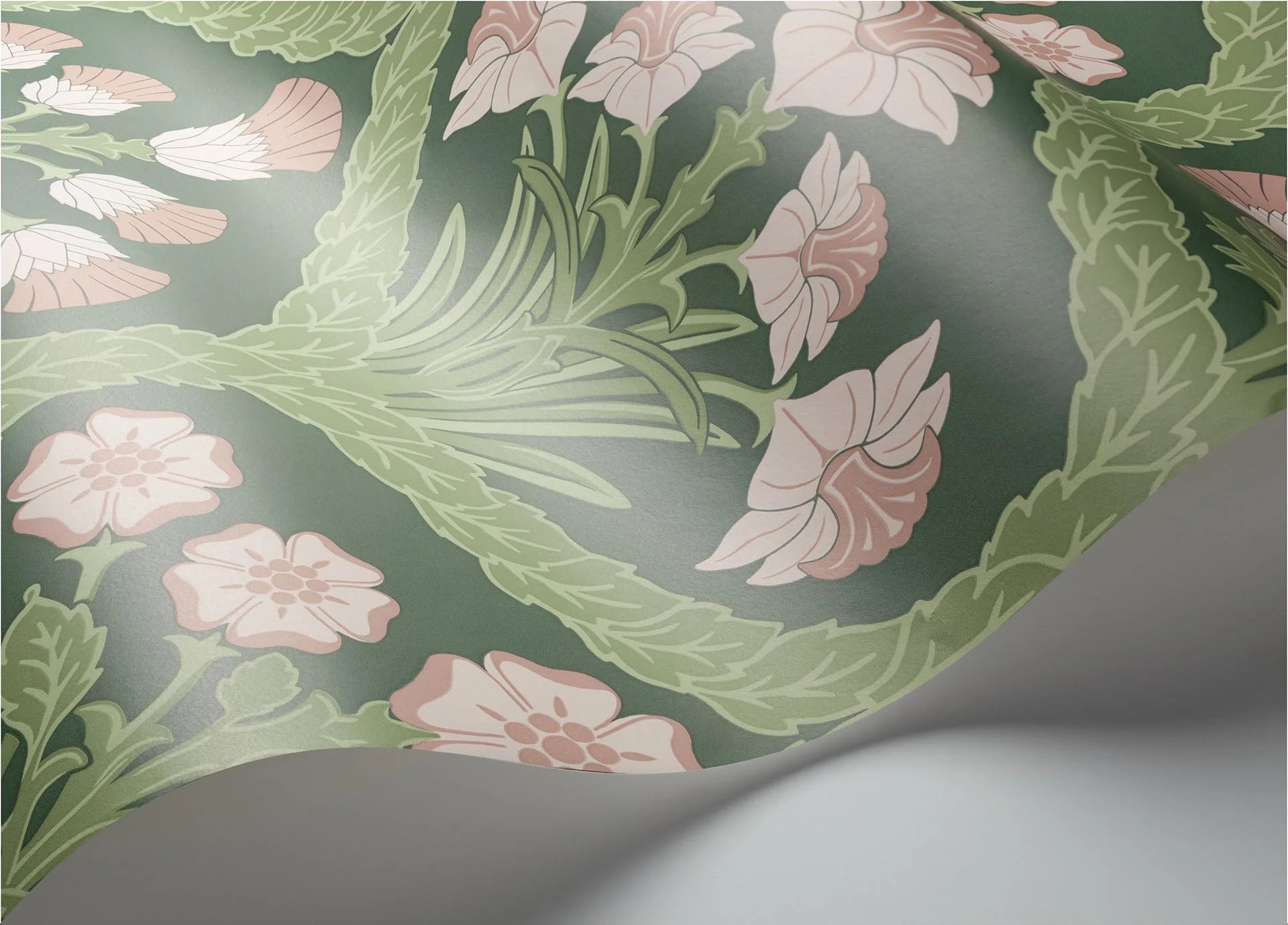 Cole & Son The Pearwood Collection. Floral Kingdom,  Ballet Slipper & Leaf Green on Forest