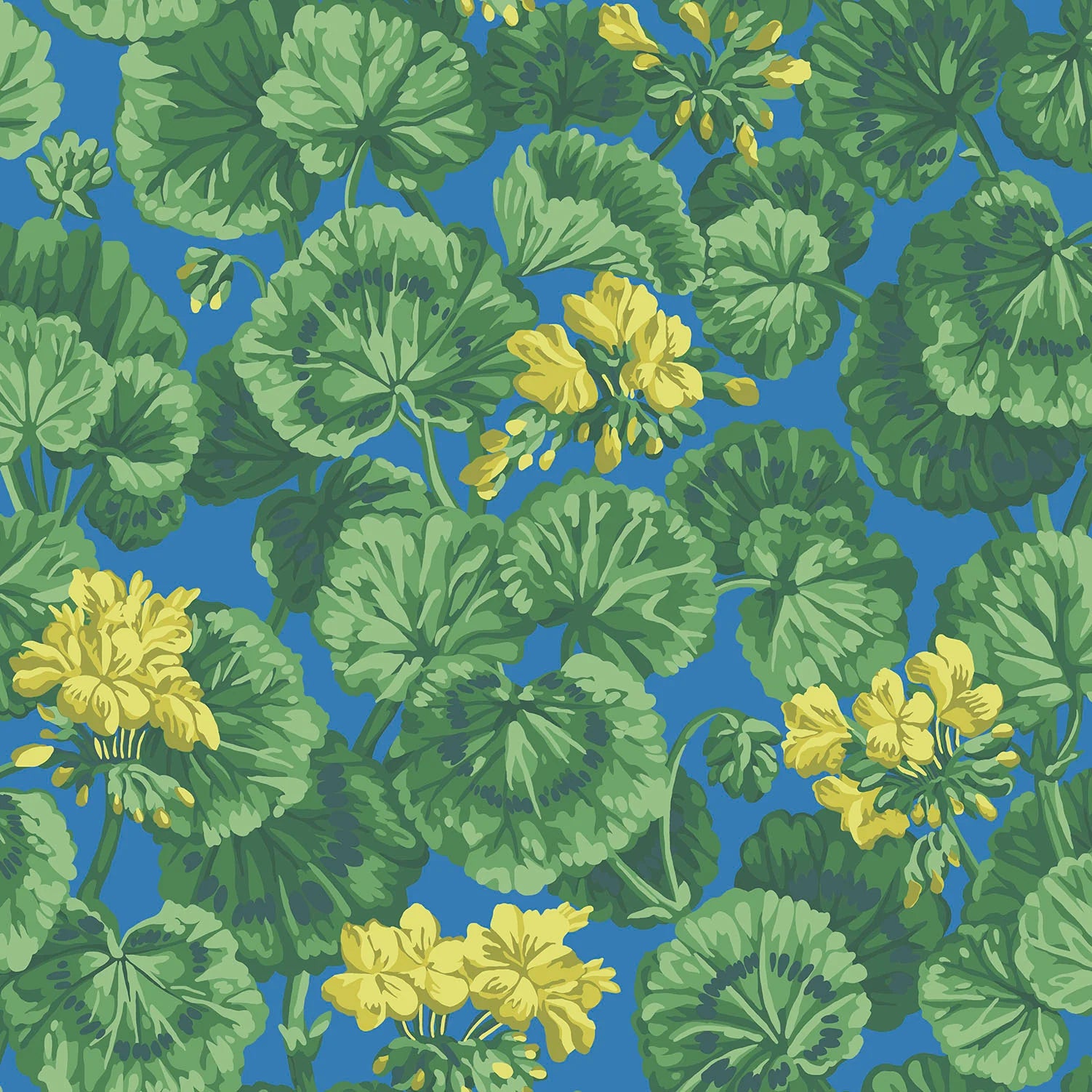 Cole & Son Seville Geranium, Lemon & Forest Greens on Electric Blue