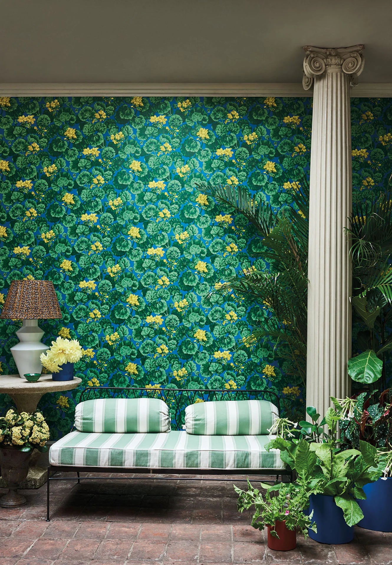 Cole & Son Seville Geranium, Lemon & Forest Greens on Electric Blue