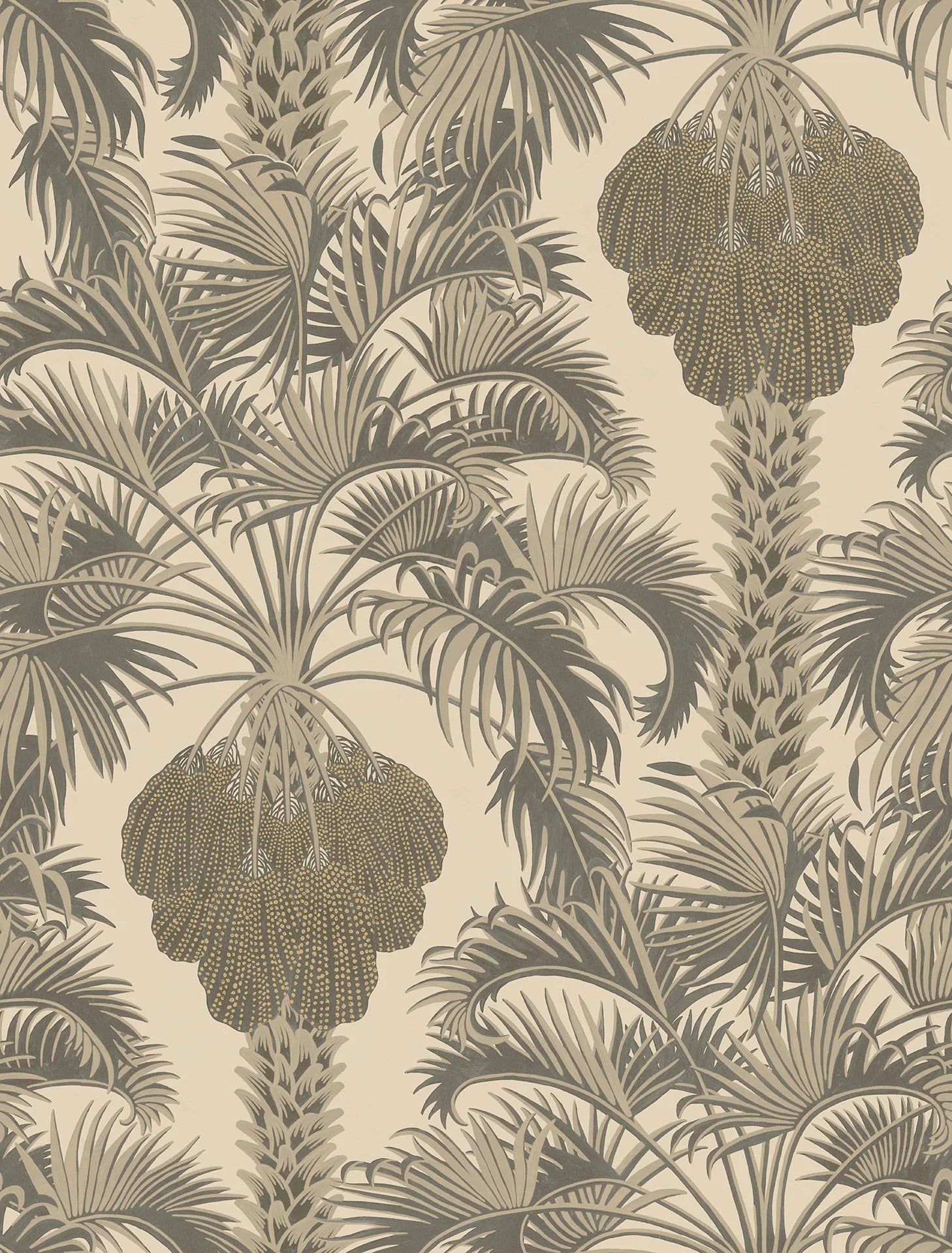 Cole & Son Martyn Lawrence Bullard, Hollywood Palm, Metallic Silver & Charcoal on Parchment