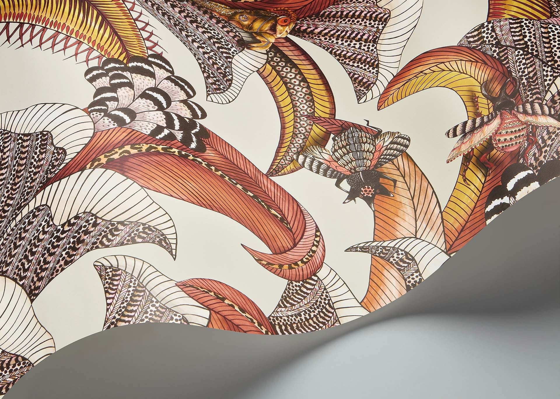 Cole & Son Ardmore Jabula .Hoopoe Leaves , Crimson, Canary Yellow, Fuchsia on Stone