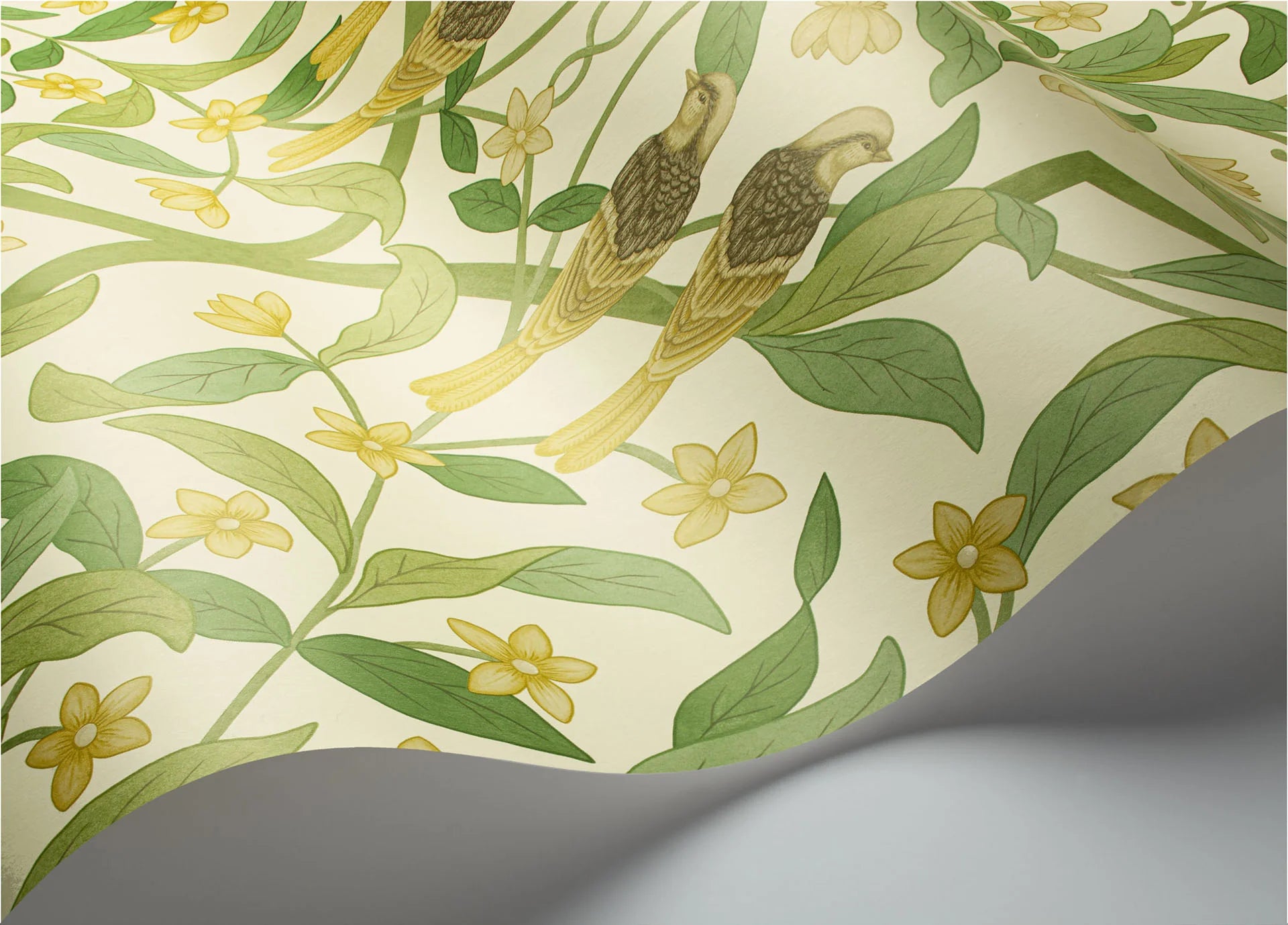 Cole & Son Seville Jasmine & Serin Symphony, Chartreuse & Olive Green on White