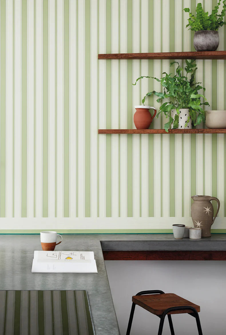 Cole & Son Marquee Stripes Jaspe Border, White, Green & Leaf Green