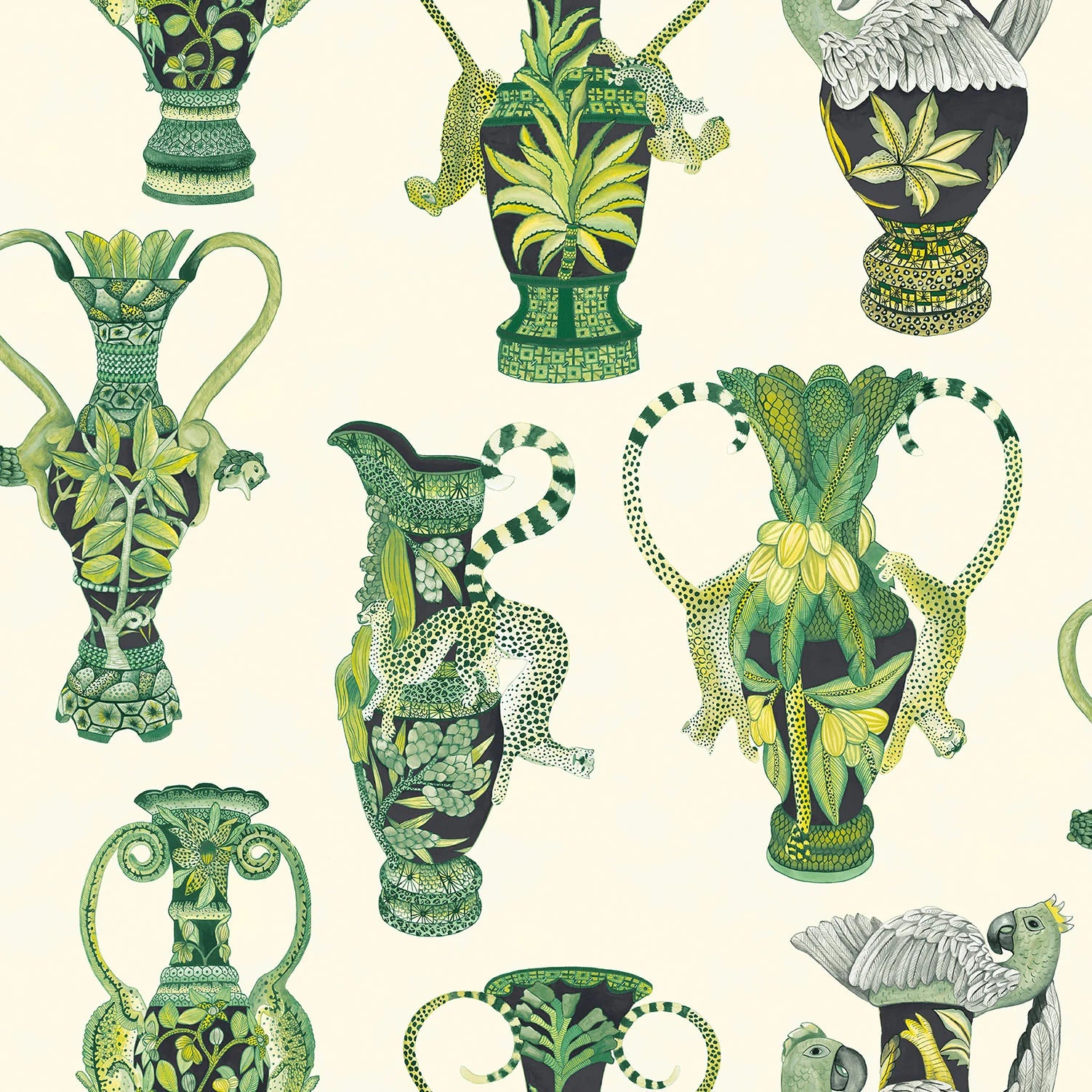 Cole & Son Ardmore Khulu Vases, Multi Greens on Pale Cream