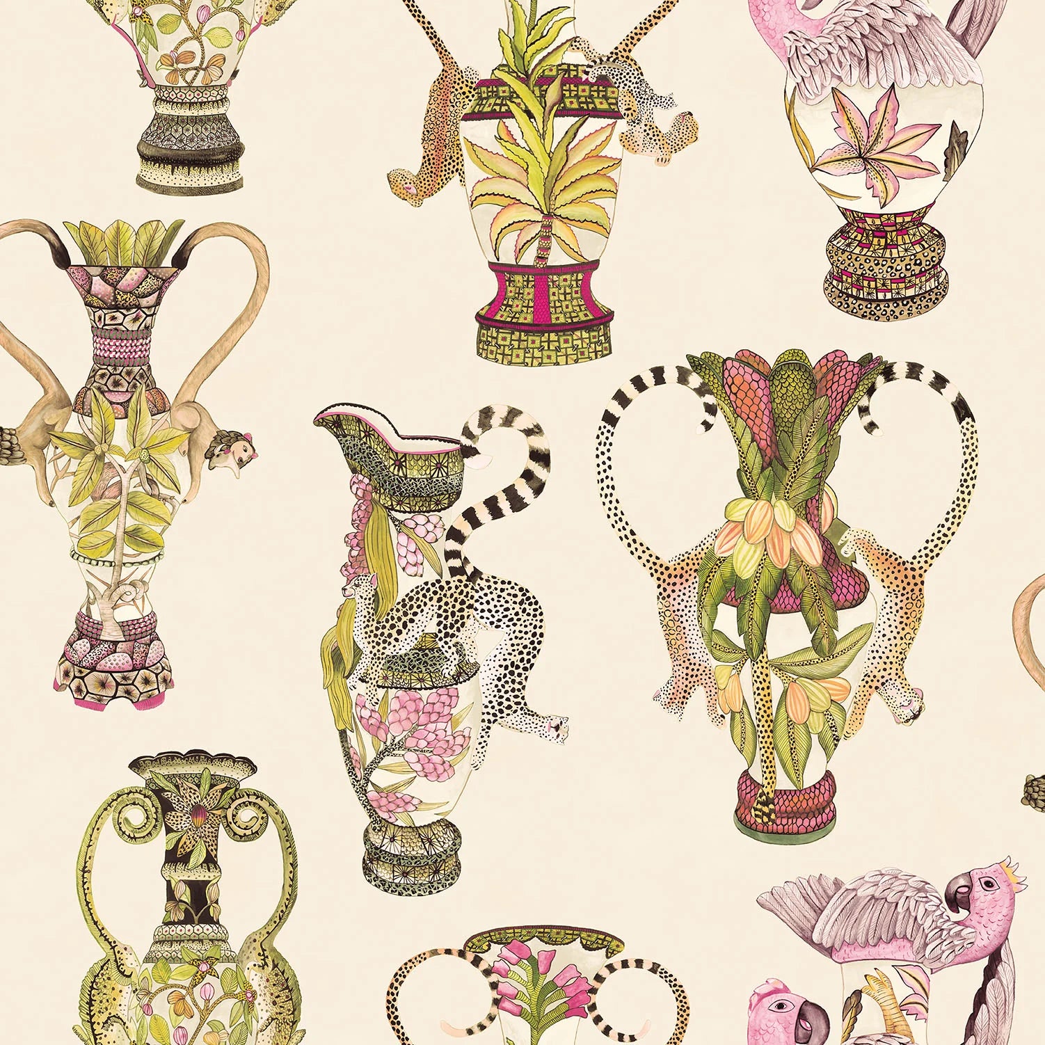 Cole & Son Ardmore Khulu Vases, Multi on Cream