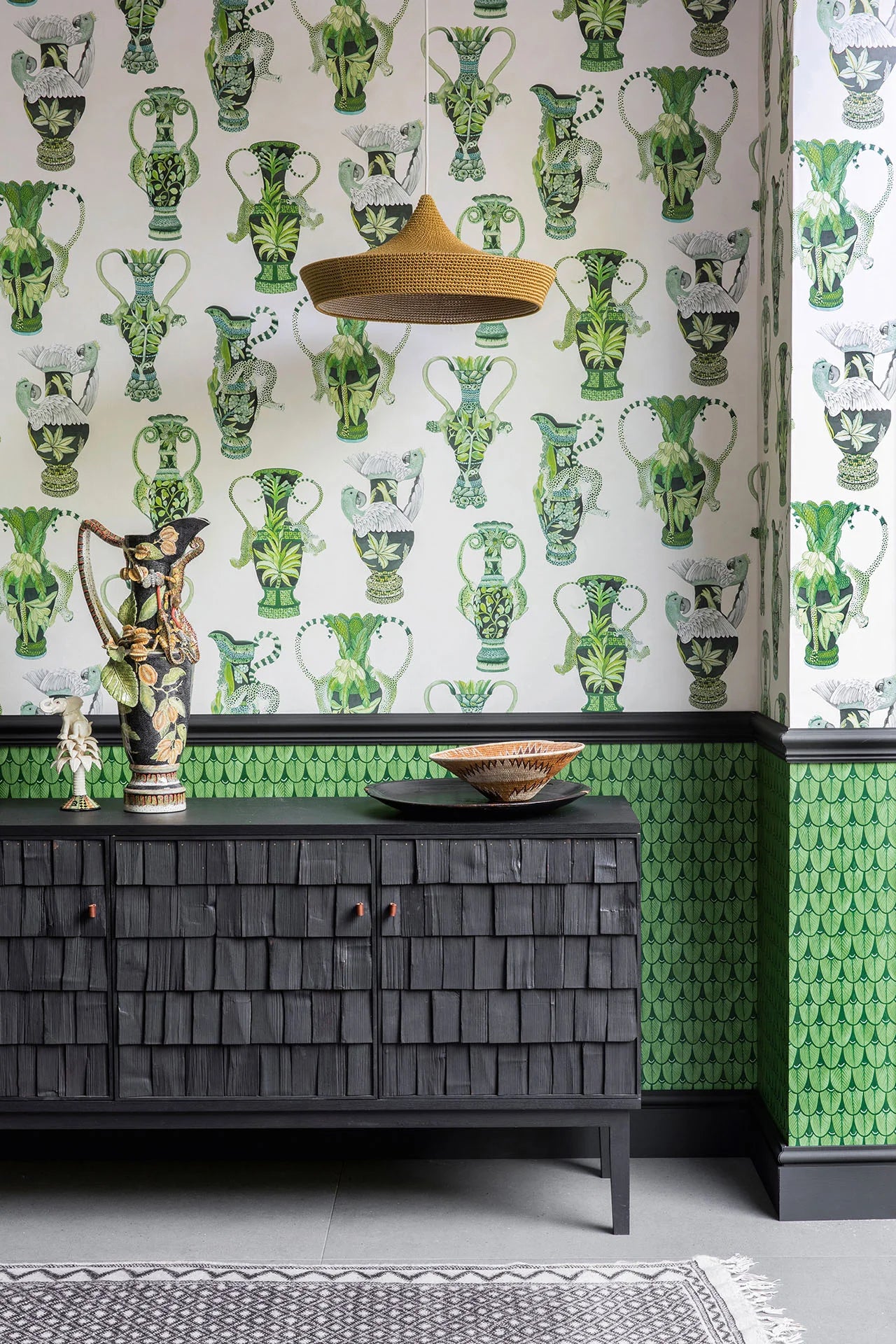 Cole & Son Ardmore Khulu Vases, Multi Greens on Pale Cream