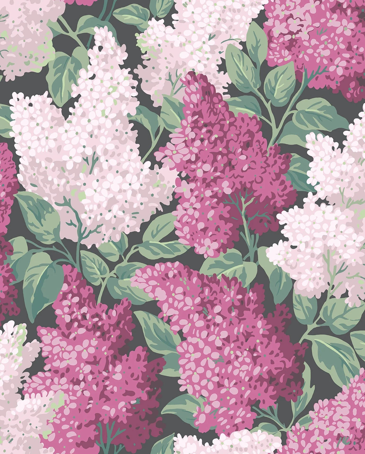 Cole & Son Botanical - Botanica, Lilac, Magenta & Blush on Charcoal