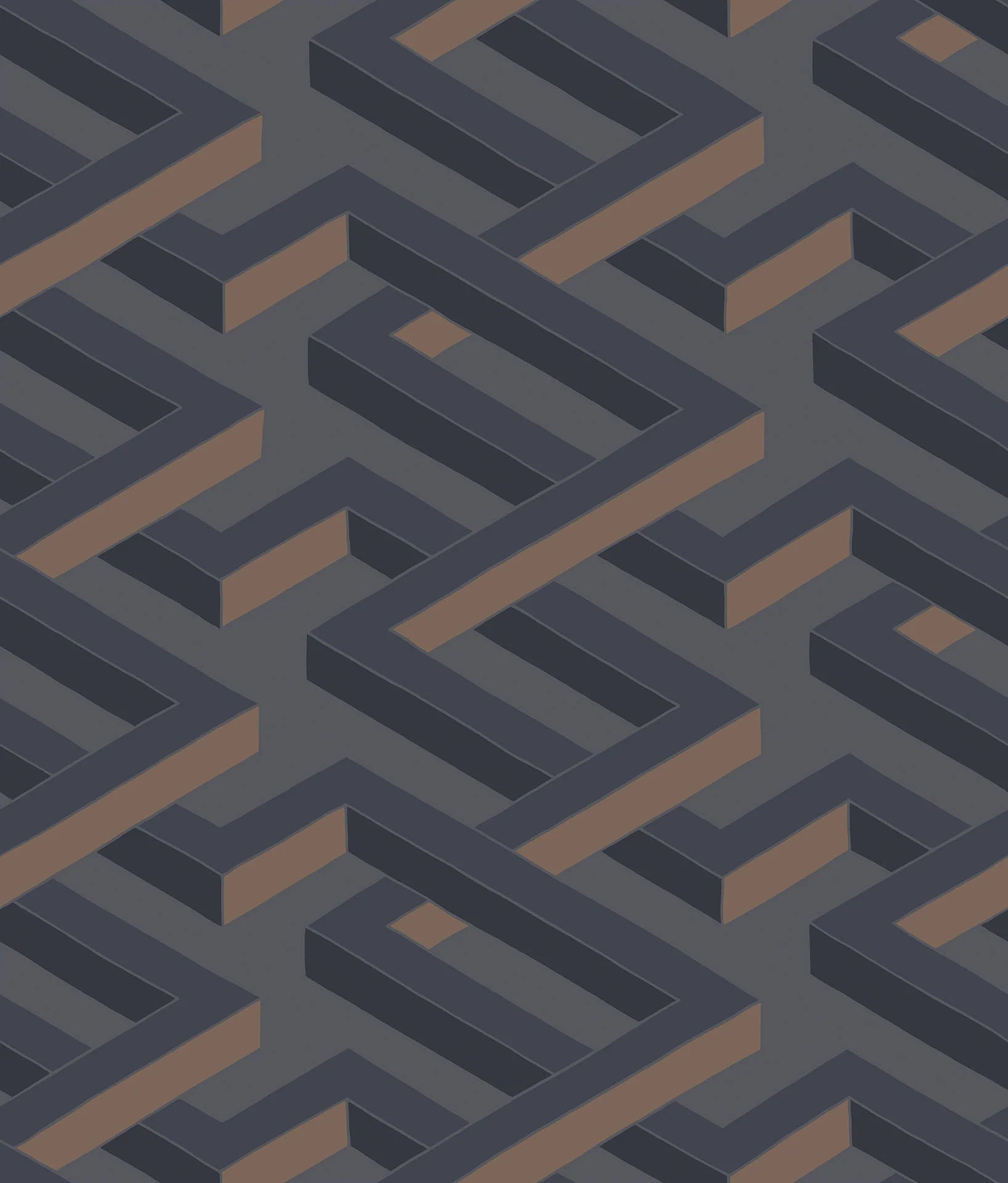 Cole & Son Geometric II Luxor, Metallic Bronze on Slate Grey
