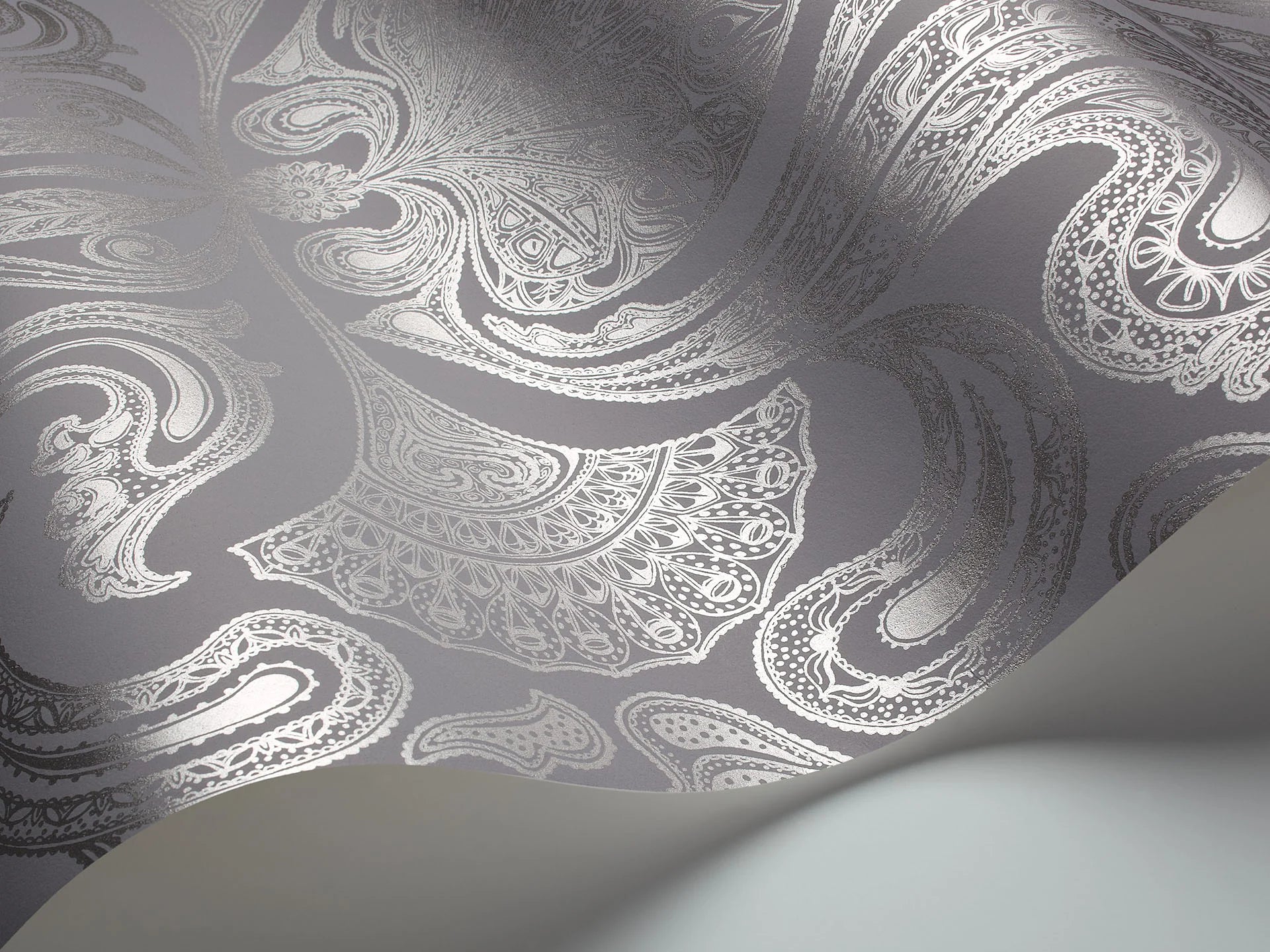 Cole & Son Contemporary Collection,  Malabar, Metallic Silver on Lilac Grey