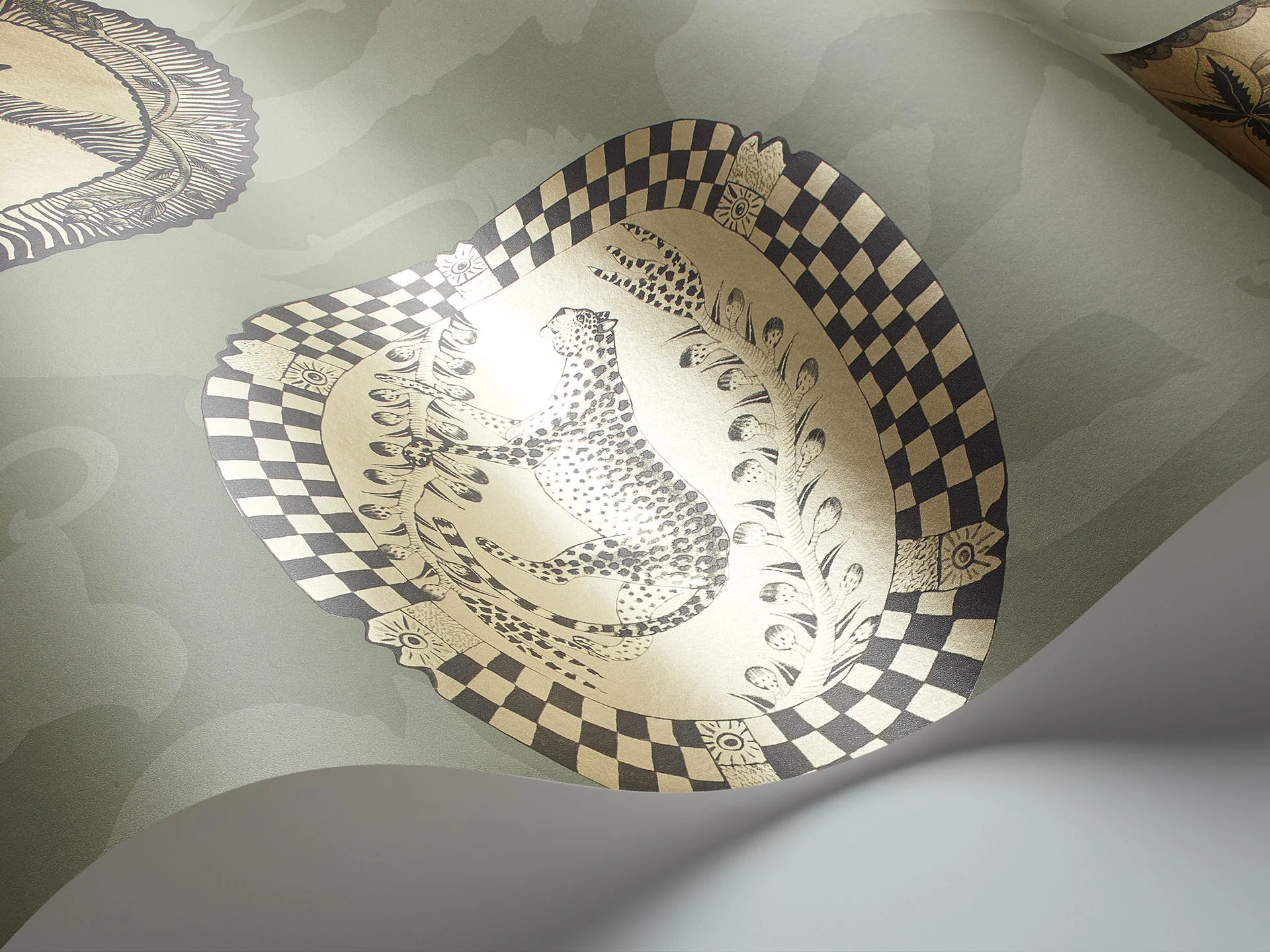 Cole & Son Ardmore Matrinah, Metallic Gold & Charcoal on Old Olive