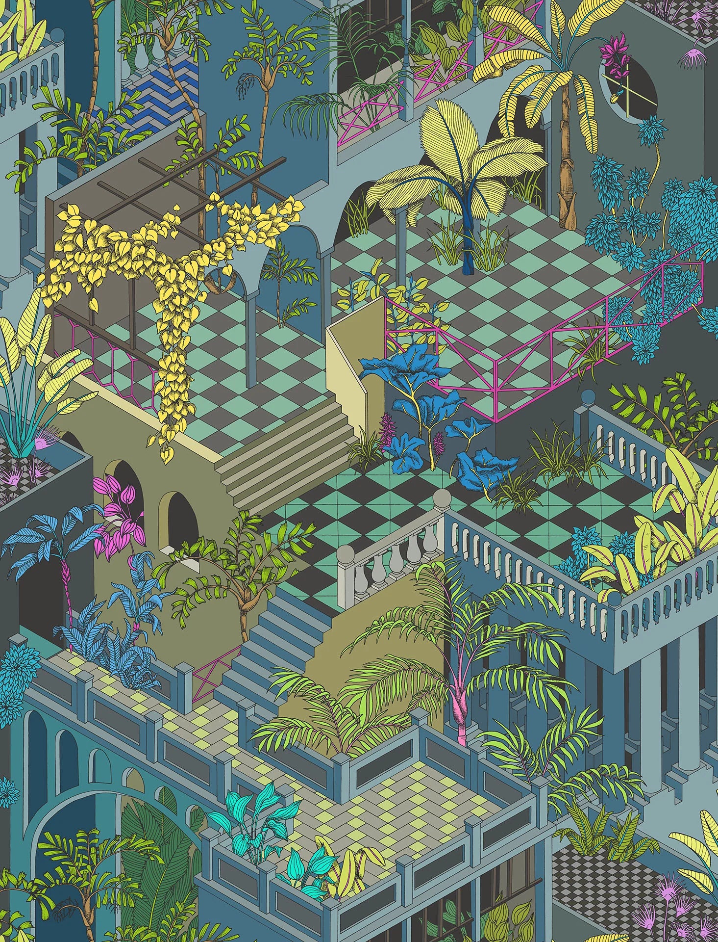 Cole & Son Contemporary Collection Miami, Petrol Multi