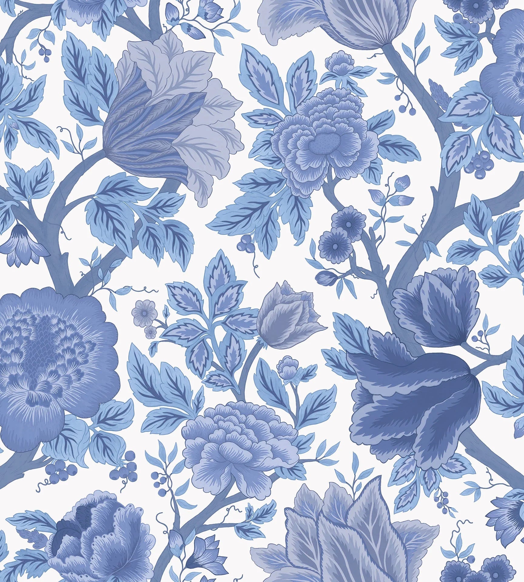 Cole & Son The Pearwood Collection. Midsummer Bloom, Hyacinth Blues on Chalk