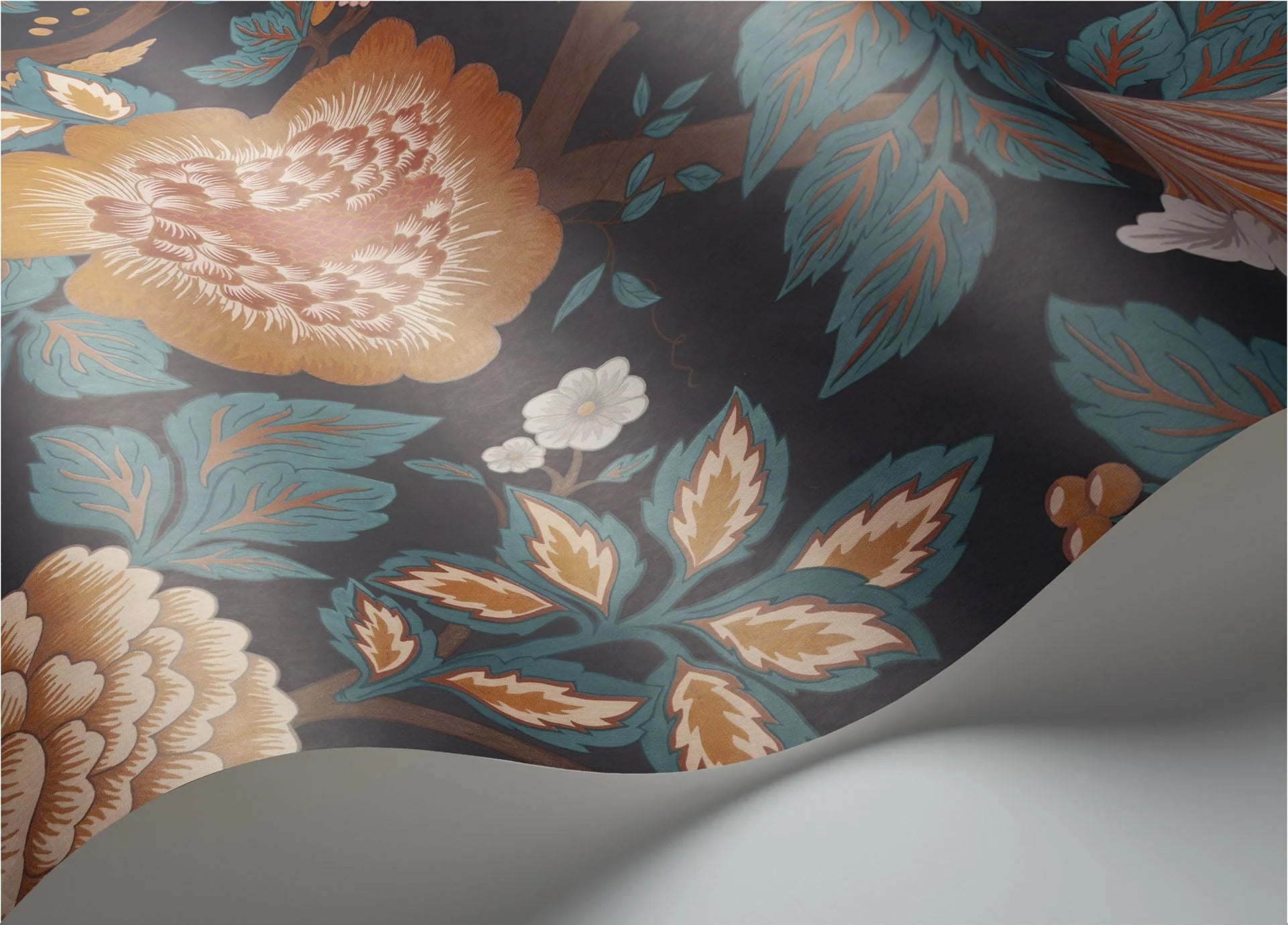 Cole & Son The Pearwood Collection. Midsummer Bloom, Burnt Orange, Rose & Petrol on Ink