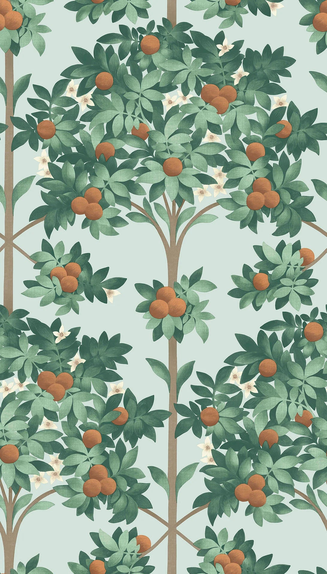 Cole & Son Seville Orange Blossom, Burnt Orange & Mint on Seafoam