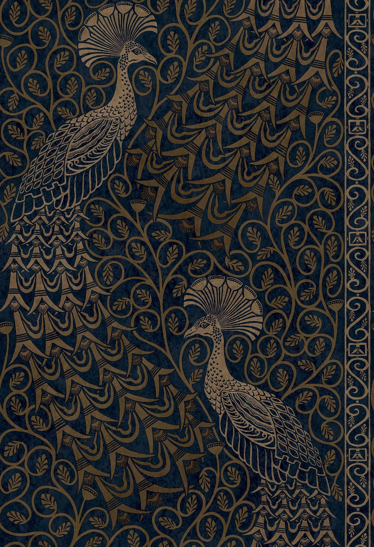 Cole & Son The Pearwood Collection.  Pavo Parade, Metallic Bronze on Midnight