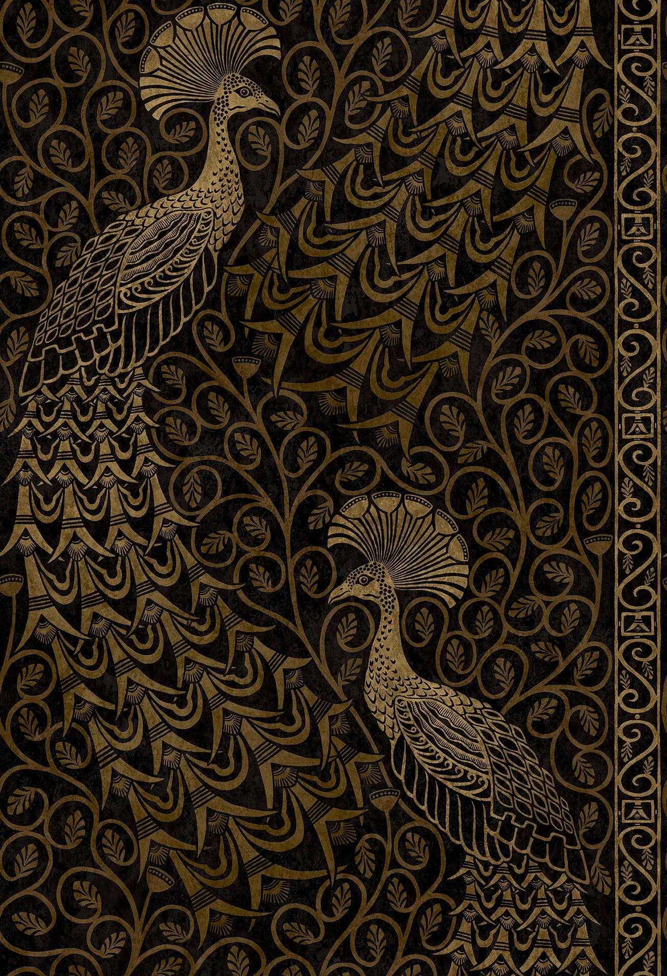 Cole & Son The Pearwood Collection.  Pavo Parade, Metallic Gilver on Racing Car Green