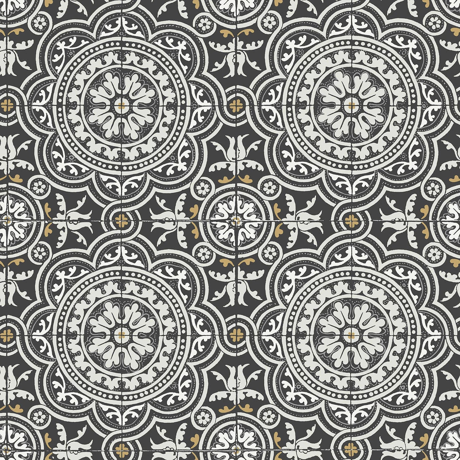 Cole & Son Seville Piccadilly, Grey & Metallic Gold on Black