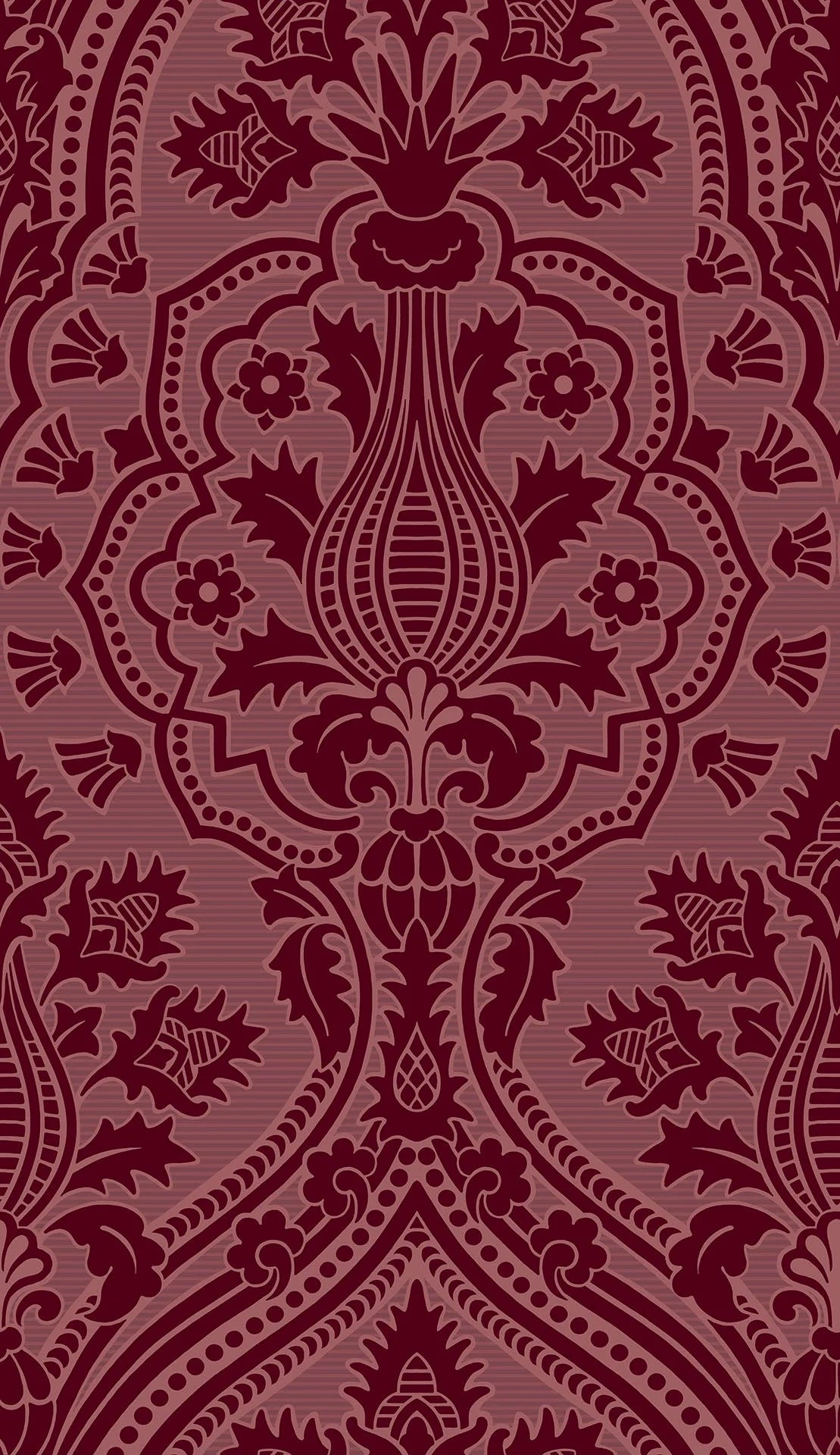 Cole & Son The Pearwood Collection.  Pugin Palace Flock,  Claret