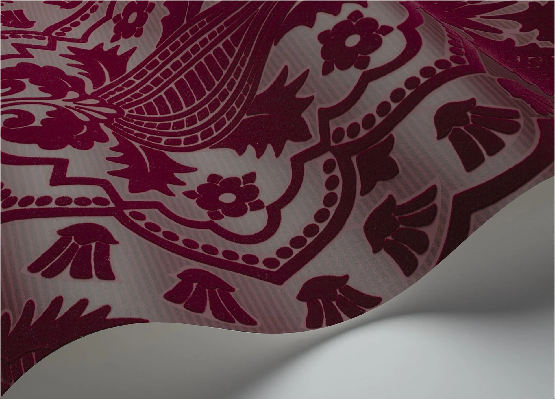 Cole & Son The Pearwood Collection.  Pugin Palace Flock,  Claret