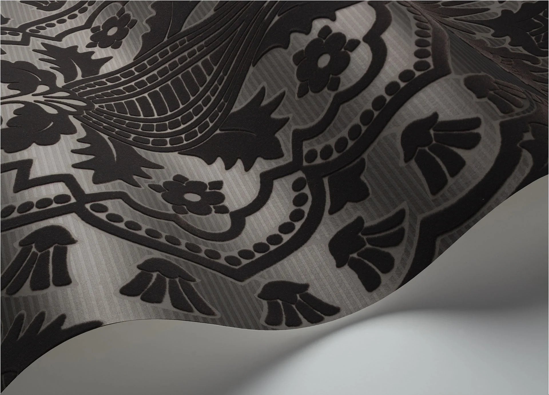 Cole & Son The Pearwood Collection.  Pugin Palace Flock,  Charcoal