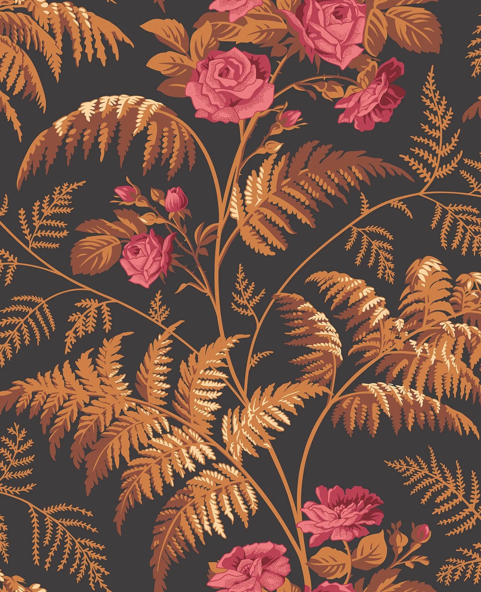 Cole & Son Botanical - Botanica , Rose, Rose & Burnt Orange on Black