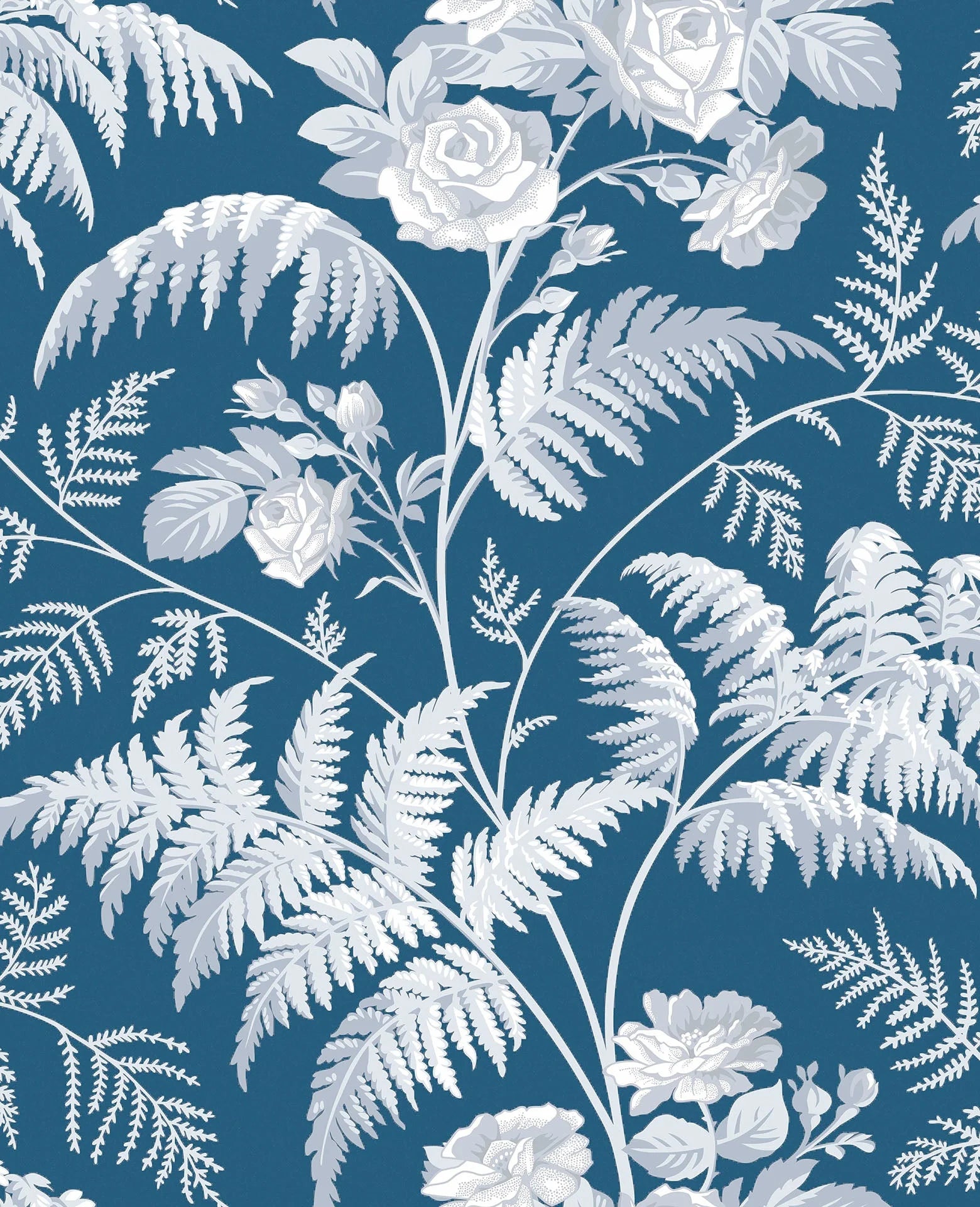 Cole & Son Botanical - Botanica , Rose, White & Ice Blue on Denim