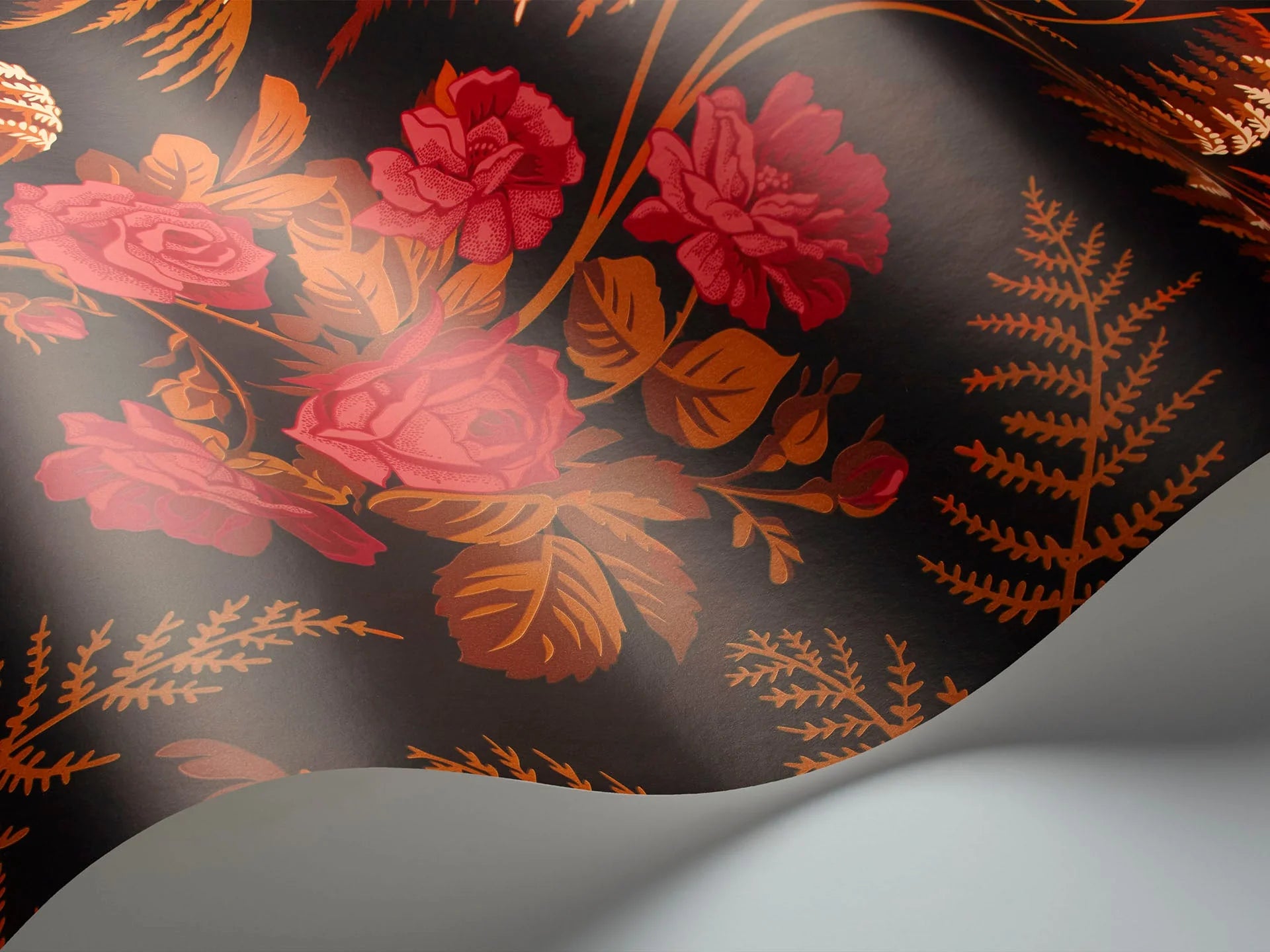 Cole & Son Botanical - Botanica , Rose, Rose & Burnt Orange on Black