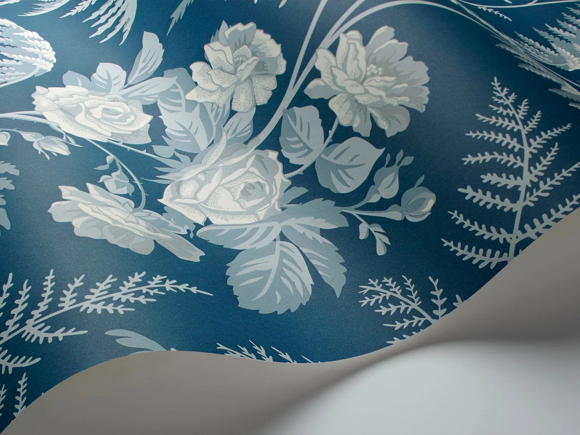 Cole & Son Botanical - Botanica , Rose, White & Ice Blue on Denim