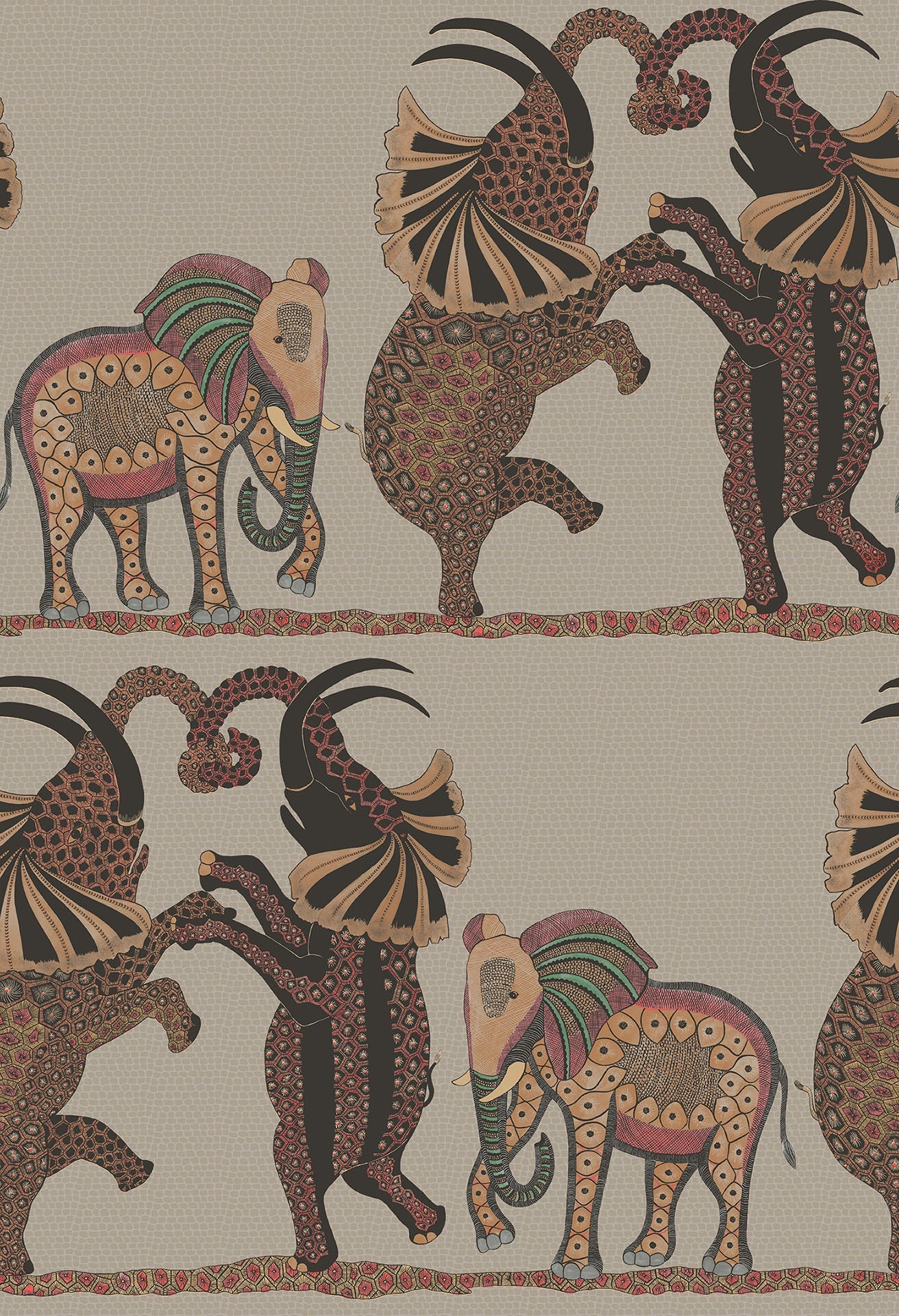 Cole & Son Ardmore Safari dance, Ginger & Red on Linen