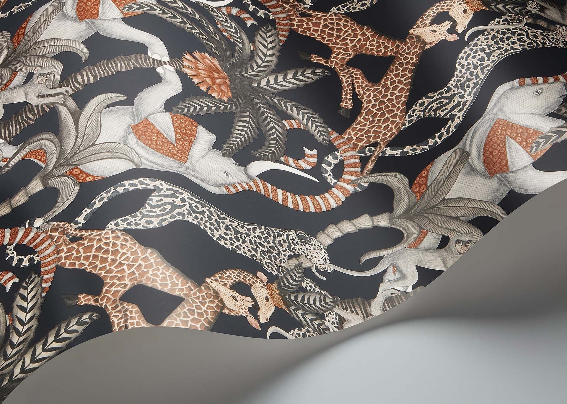 Cole & Son Ardmore Jabula . Safari Totem , Ginger & Taupe on Charcoal