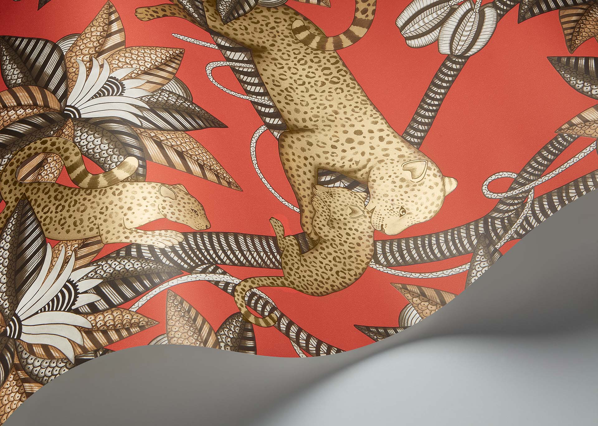 Cole & Son Jabula Satara, Soot & Metallic Gold on Rouge