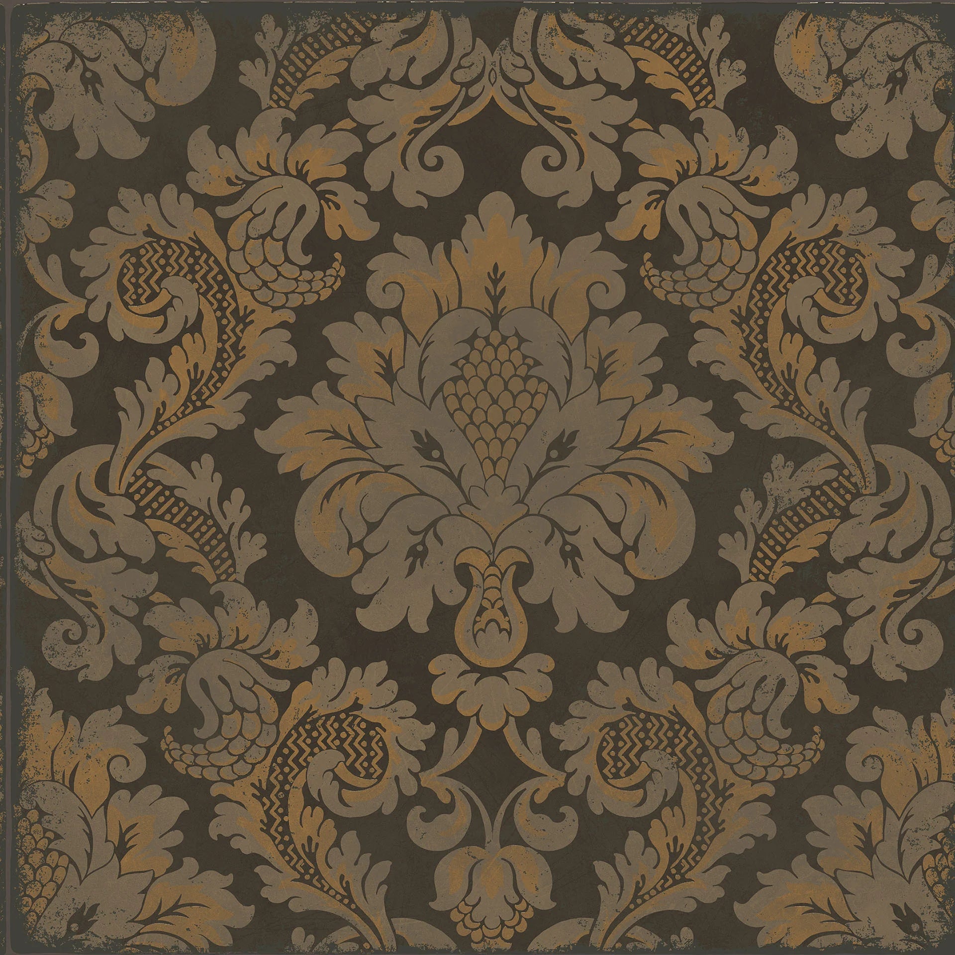 Cole & Son Mariinsky Damask Stravinsky, Metallic Bronze on Soot