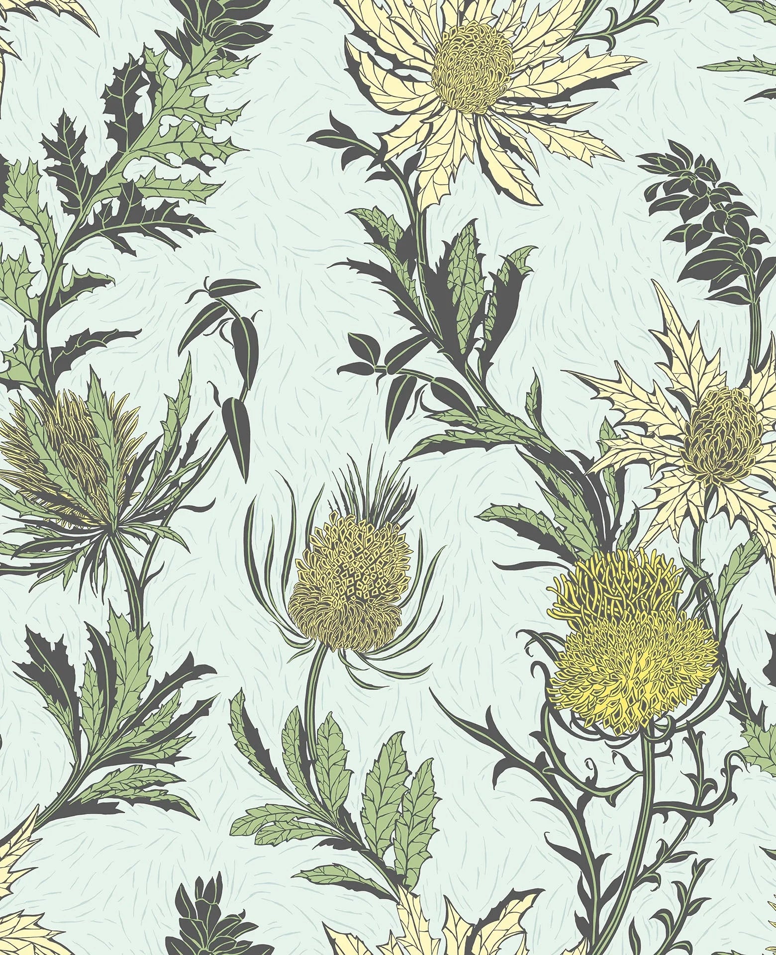 Cole & Son Botanical - Botanica  , Thistle, Lemon & Olive on Sea Foam