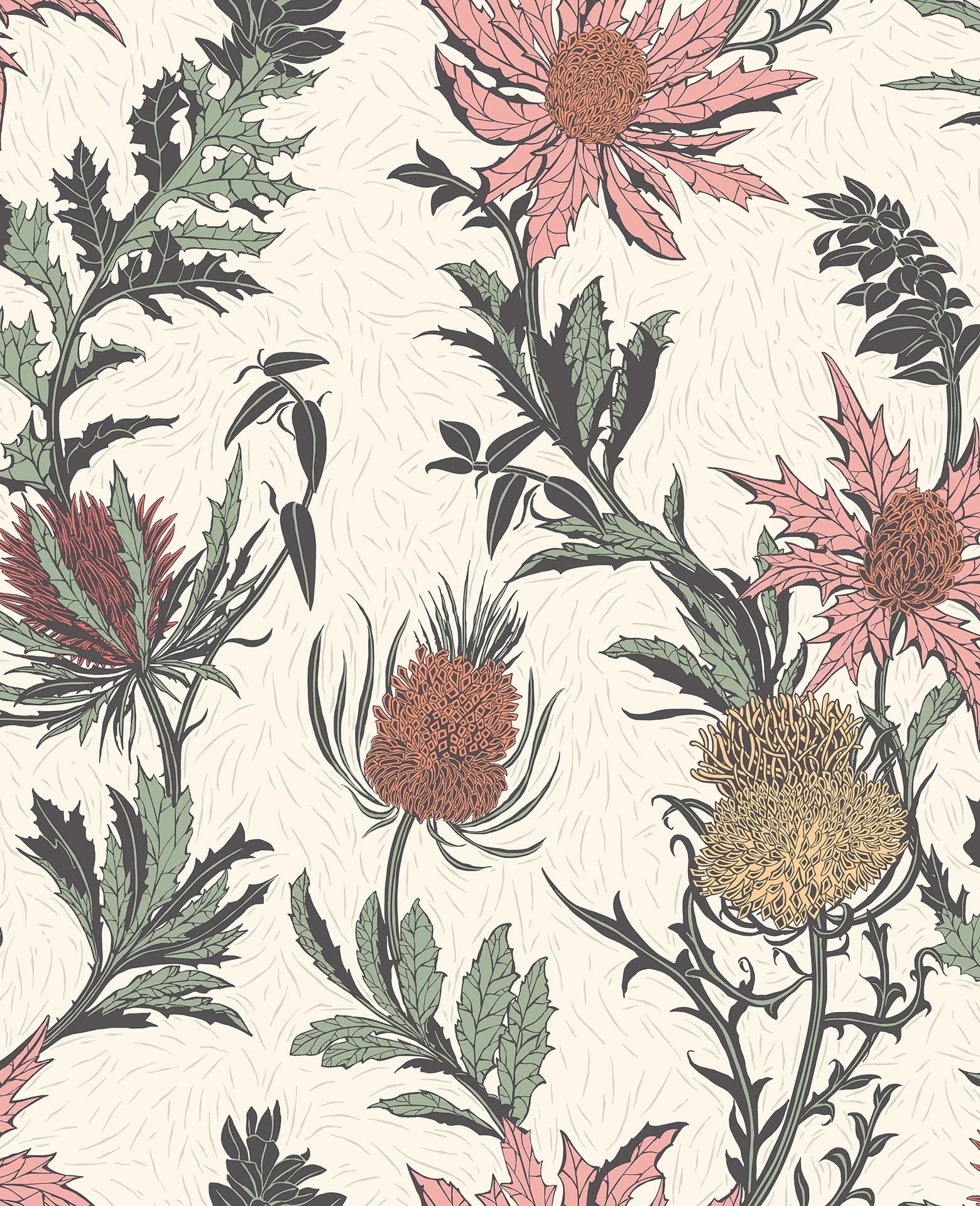 Cole & Son Botanical - Botanica, Thistle  Magenta & Orange on Parchment