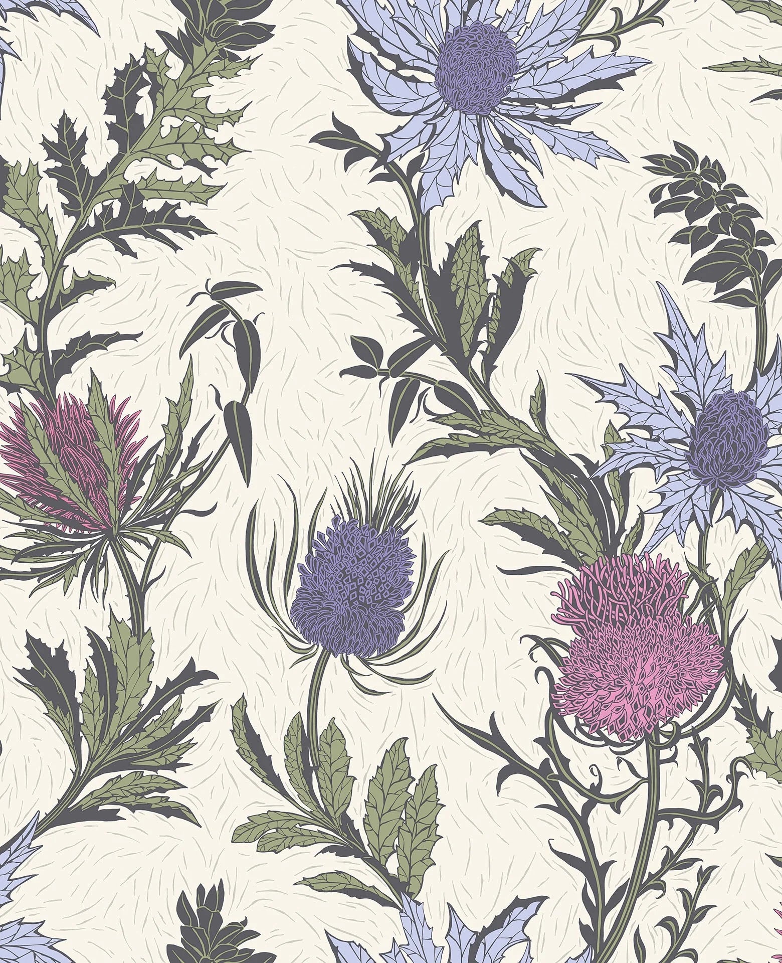 Cole & Son Botanical - Botanica, Thistle,   Lilac & Cerise on White