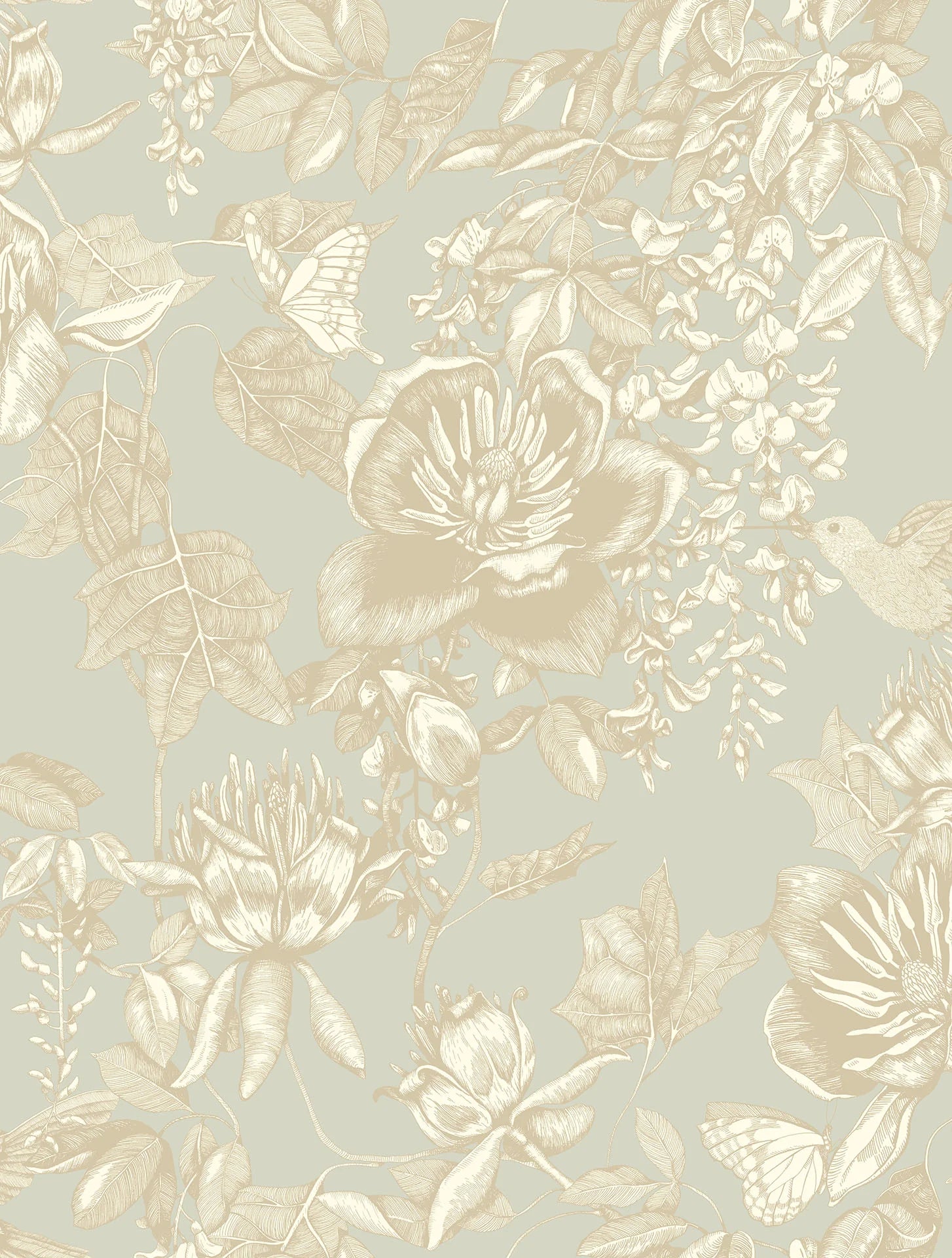 Cole & Son Folie Tivoli, Metallic Gilver on Old Olive