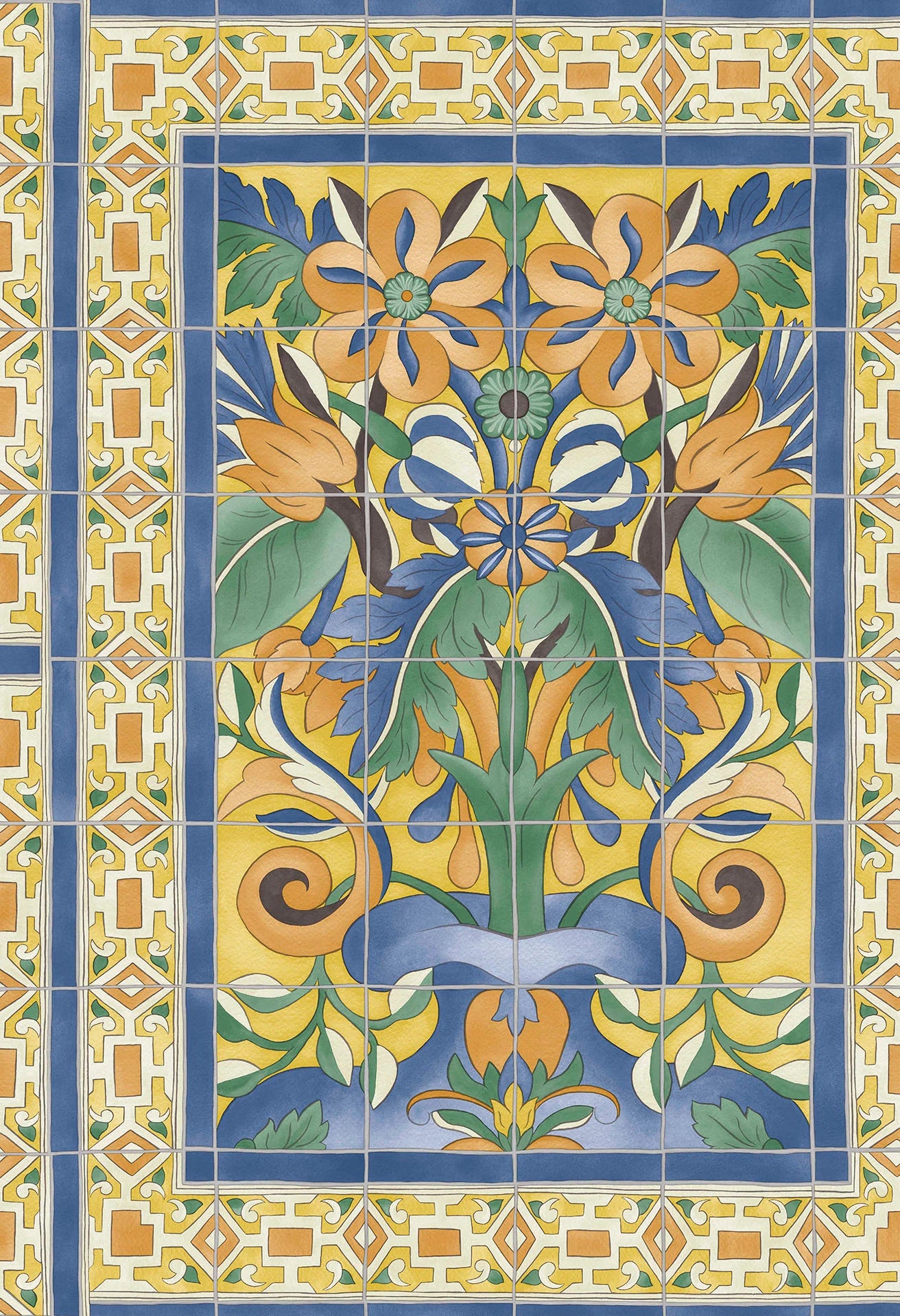 Cole & Son Seville Triana, Marigold & Hyacinth on Canary Yellow