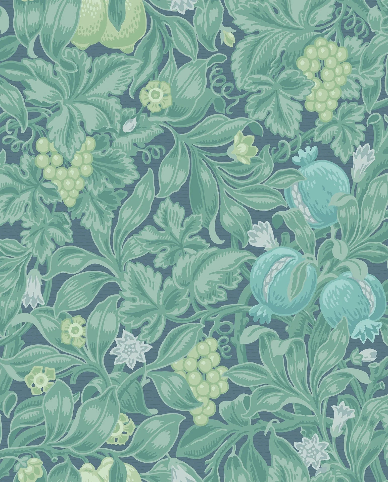 Cole & Son The Pearwood Collection.  Vines of Pomona,  Teal & Viridian on Denim