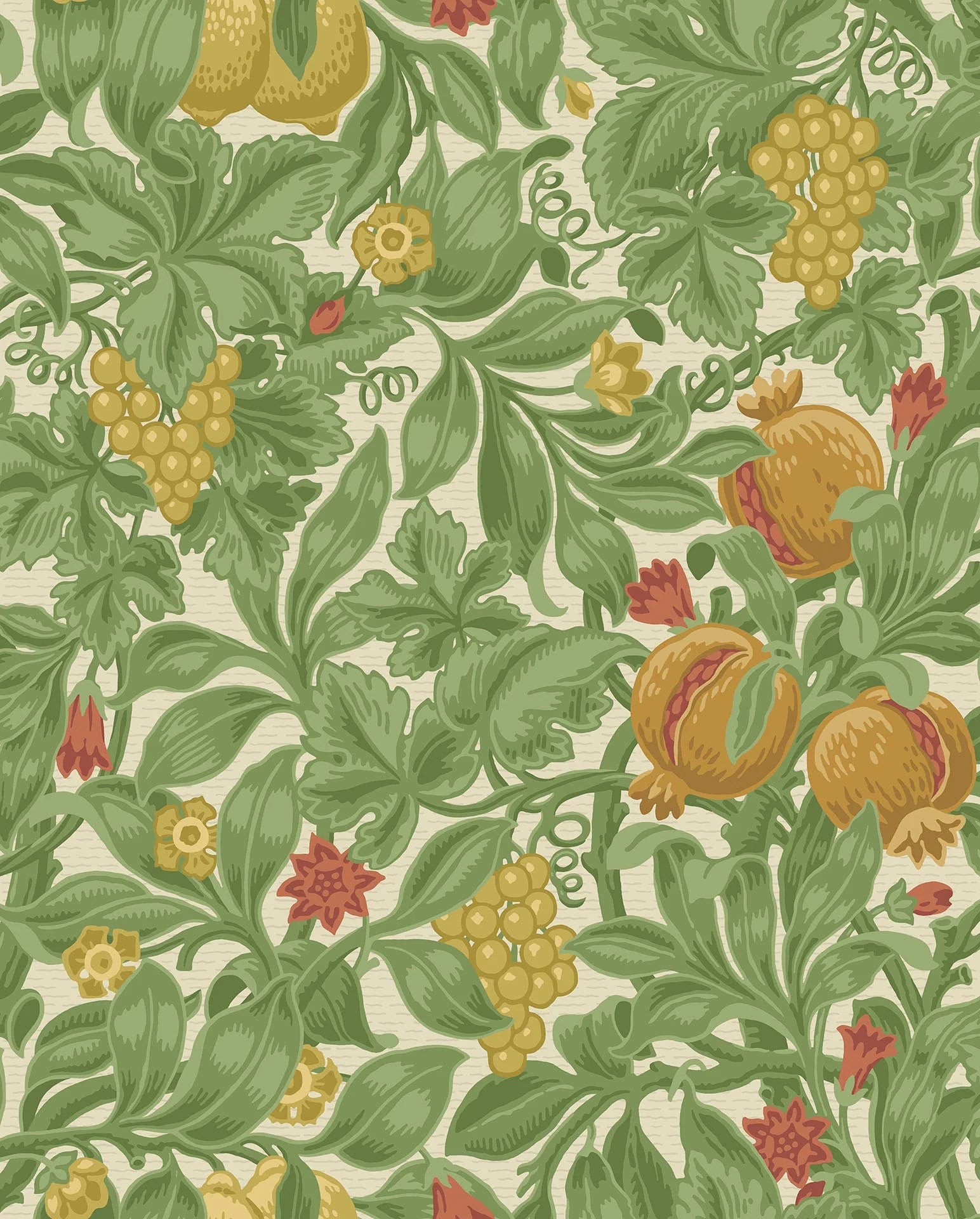 Cole & Son The Pearwood Collection.  Vines of Pomona, Ochre & Olive Green on Cream