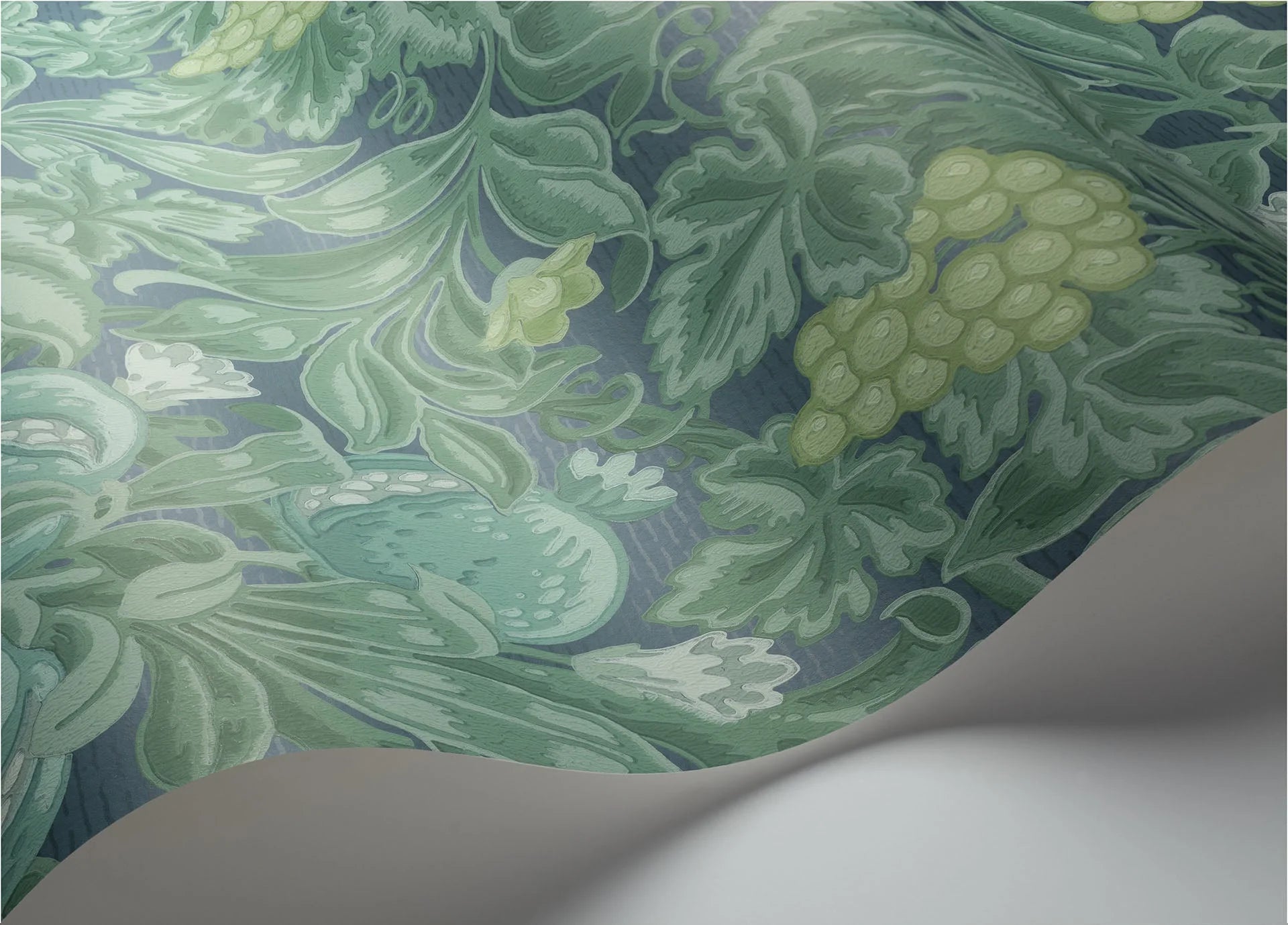 Cole & Son The Pearwood Collection.  Vines of Pomona,  Teal & Viridian on Denim