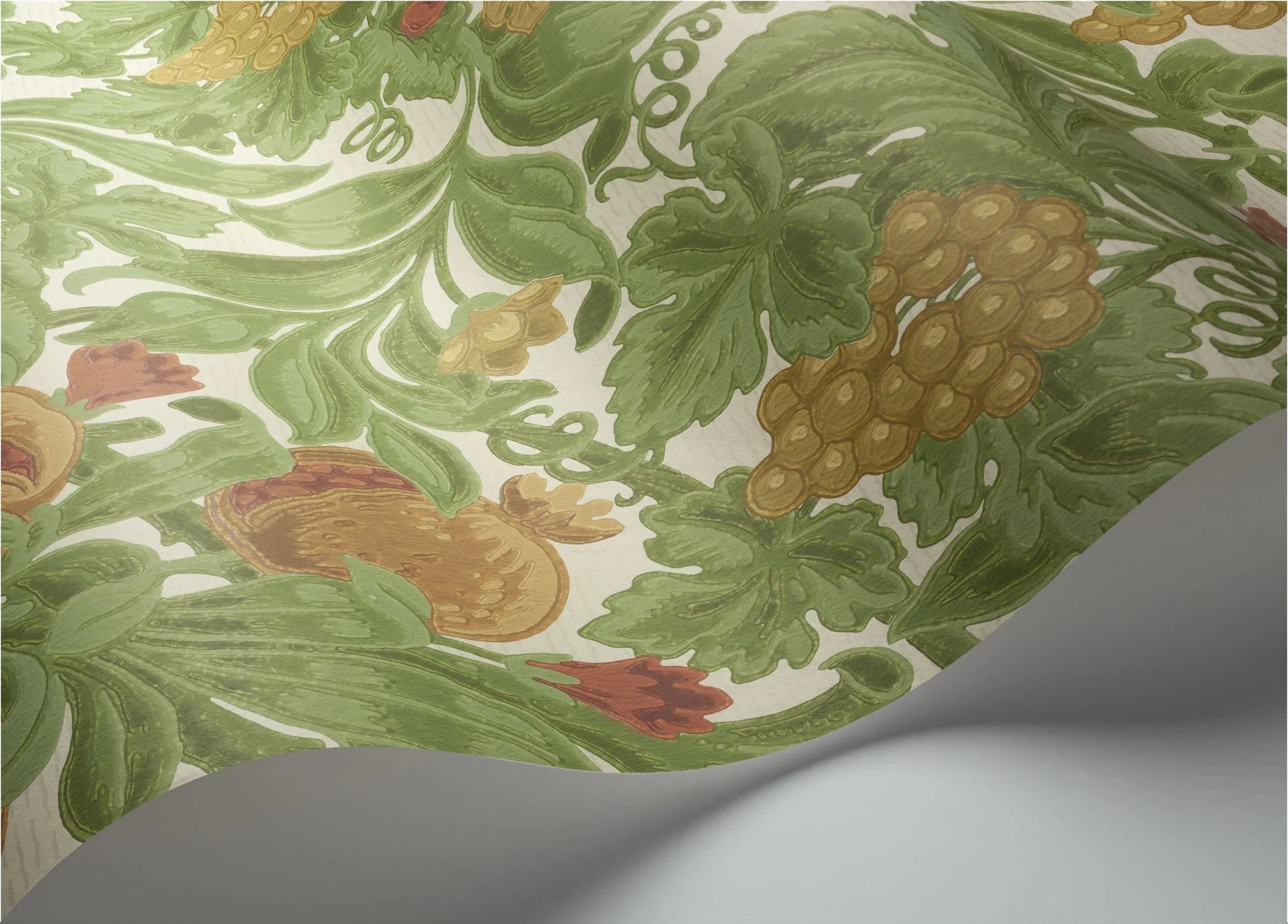 Cole & Son The Pearwood Collection.  Vines of Pomona, Ochre & Olive Green on Cream