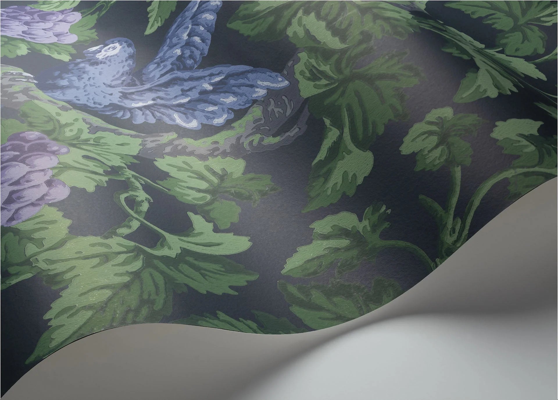 Cole & Son The Pearwood Collection.  Woodvale Orchard, Violet, Purple & Forest on Ink