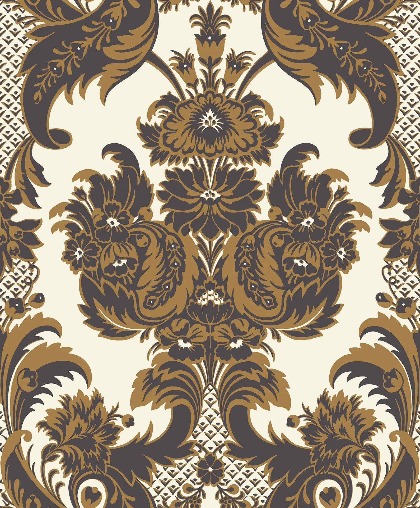 Cole & Son, Albemarie, Wyndham, Metallic Gold & Charcoal on Chalk