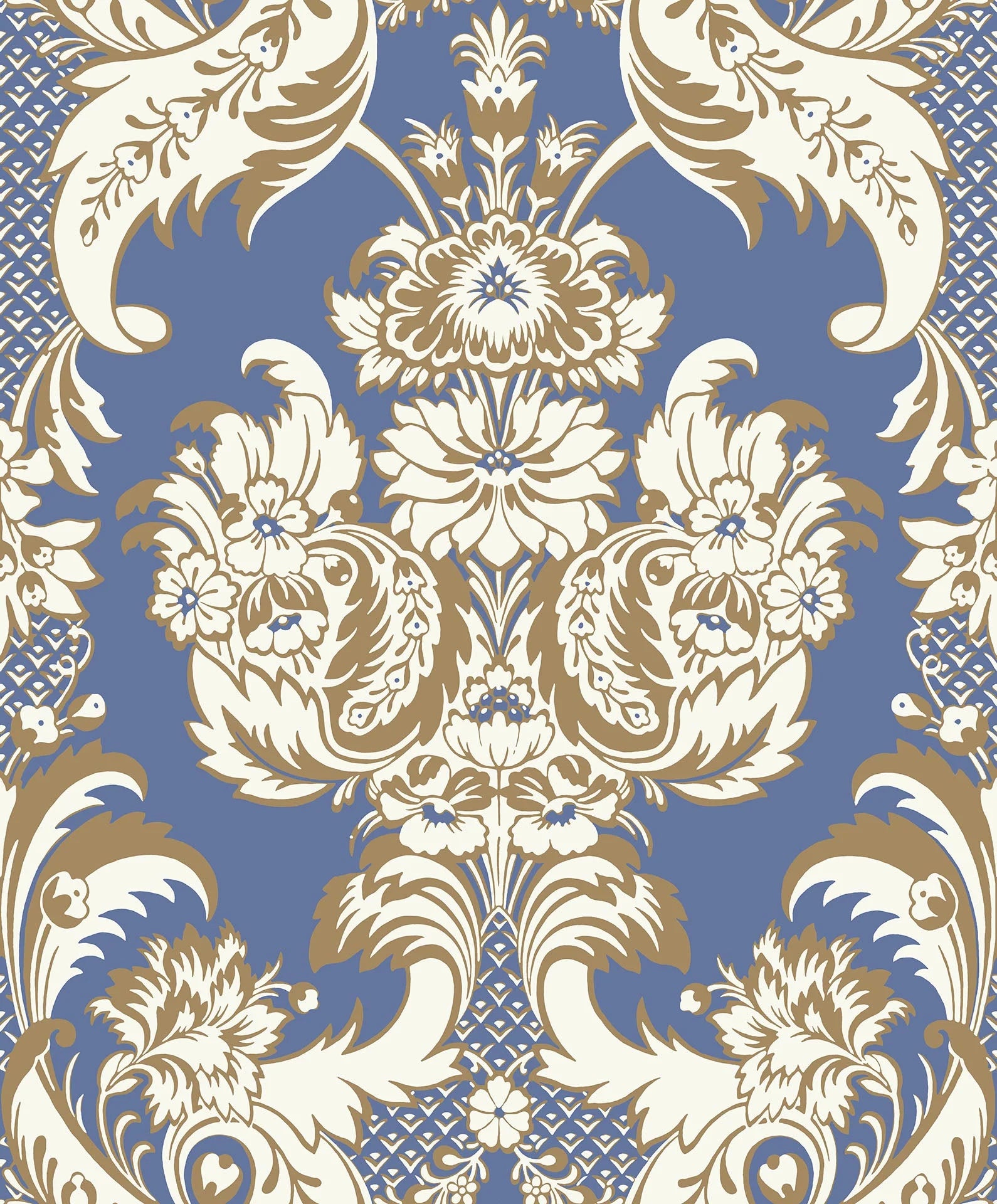 Cole & Son, Albemarie, Wyndham, Chalk & Metallic Gold on Cerulean Sky