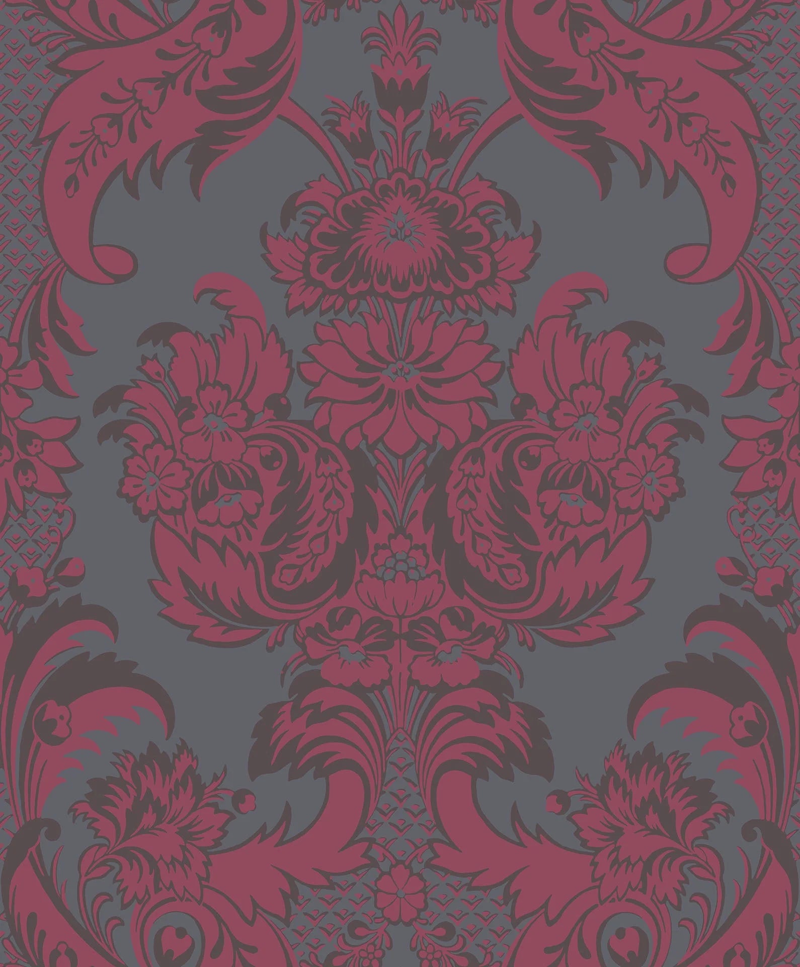 Cole & Son, Albemarie, Wyndham, Ruby & Charcoal on Slate Grey
