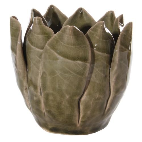 TEA HOLDER LOTUS OLIVE GREEN LARGE H8.5CM