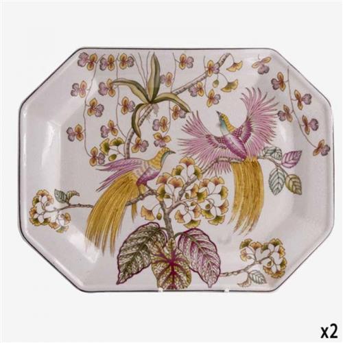 Octagonal bowl with bird of paradise 37.5x29.5x3 cm